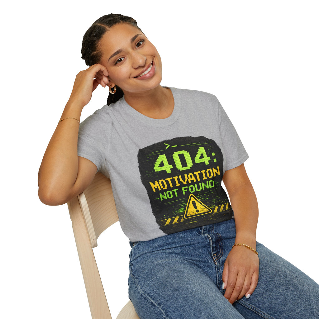 "404: Motivation Not Found" Funny IT Graphic Tee- Tech Humor T-Shirt