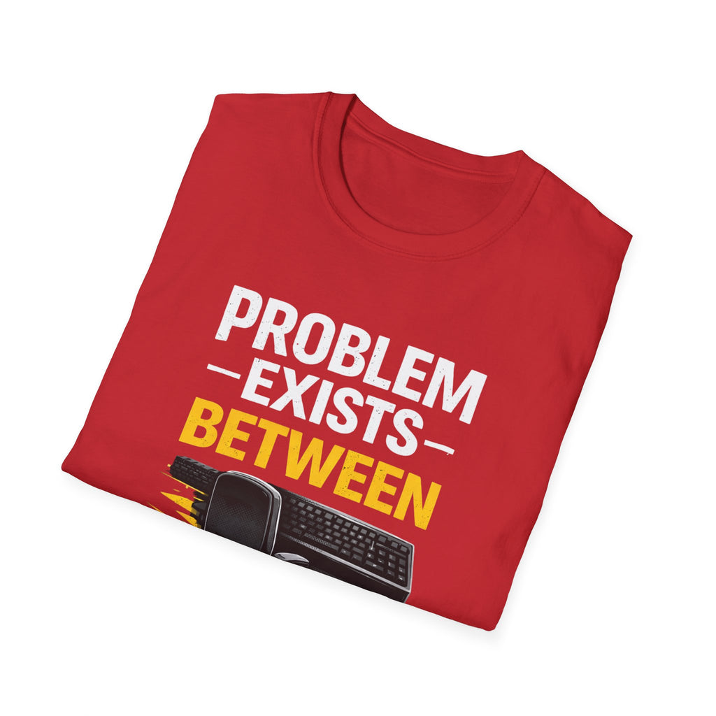 "Problem Exists Between Chair and Keyboard" Tech Humor T-Shirt — Funny Gamer/IT Tee