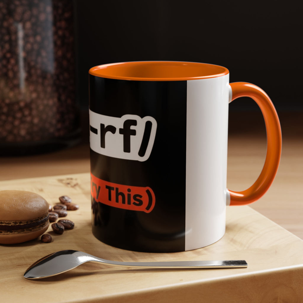 "rm -rf / (Don't Try This)" Funny IT Tech Humor Black Accent Ceramic Coffee Mug