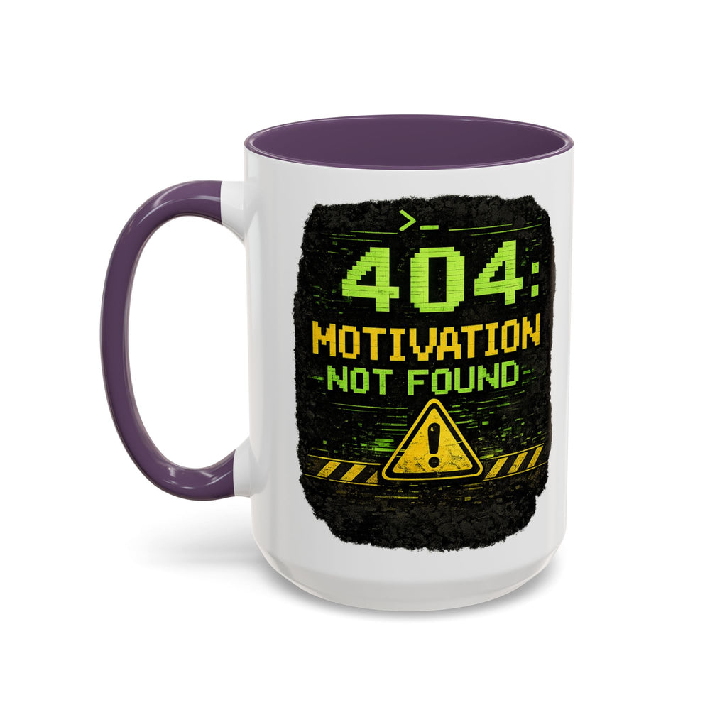 "Error 404 Motivation Not Found" IT Humor Accent Coffee Mug (11, 15oz)