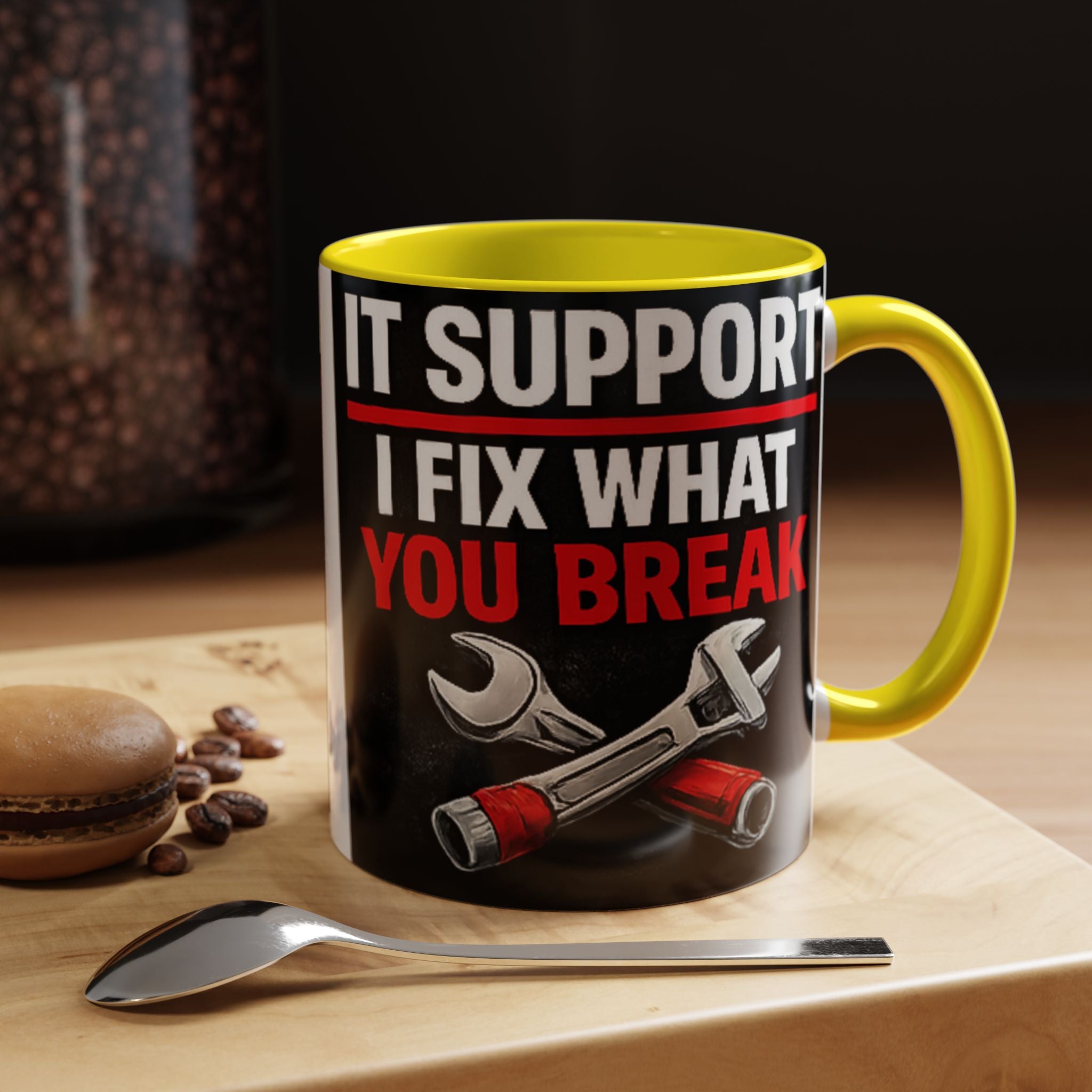 "It Support:  I Fix What You Break" IT Humor Accent Coffee Mug (11, 15oz)