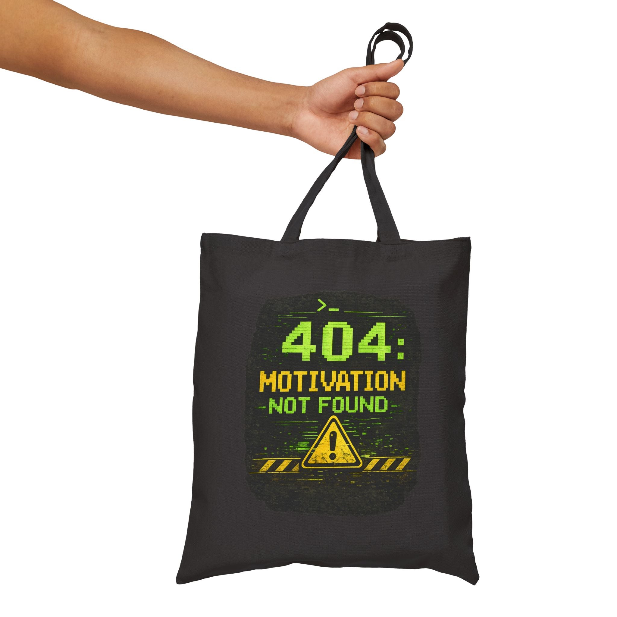 "404: Motivation Not Found" Funny IT Tech Humor Fake Error Canvas Tote Bag