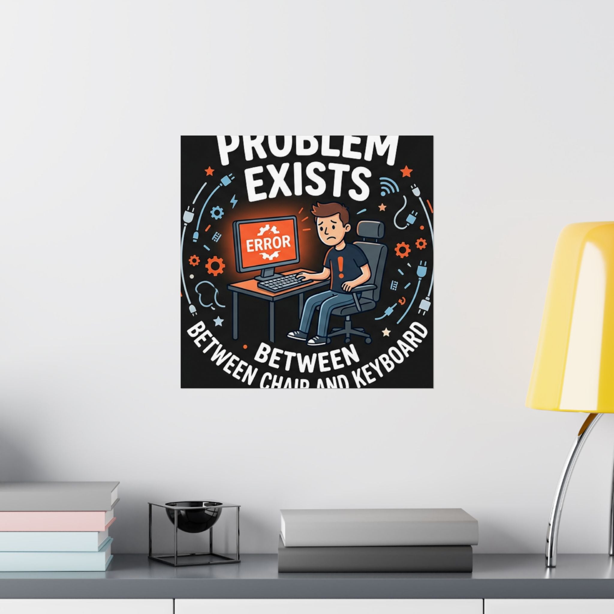 "Problem Exists Between Chair & Keyboard" Tech Humor Funny IT Matte Vertical Posters