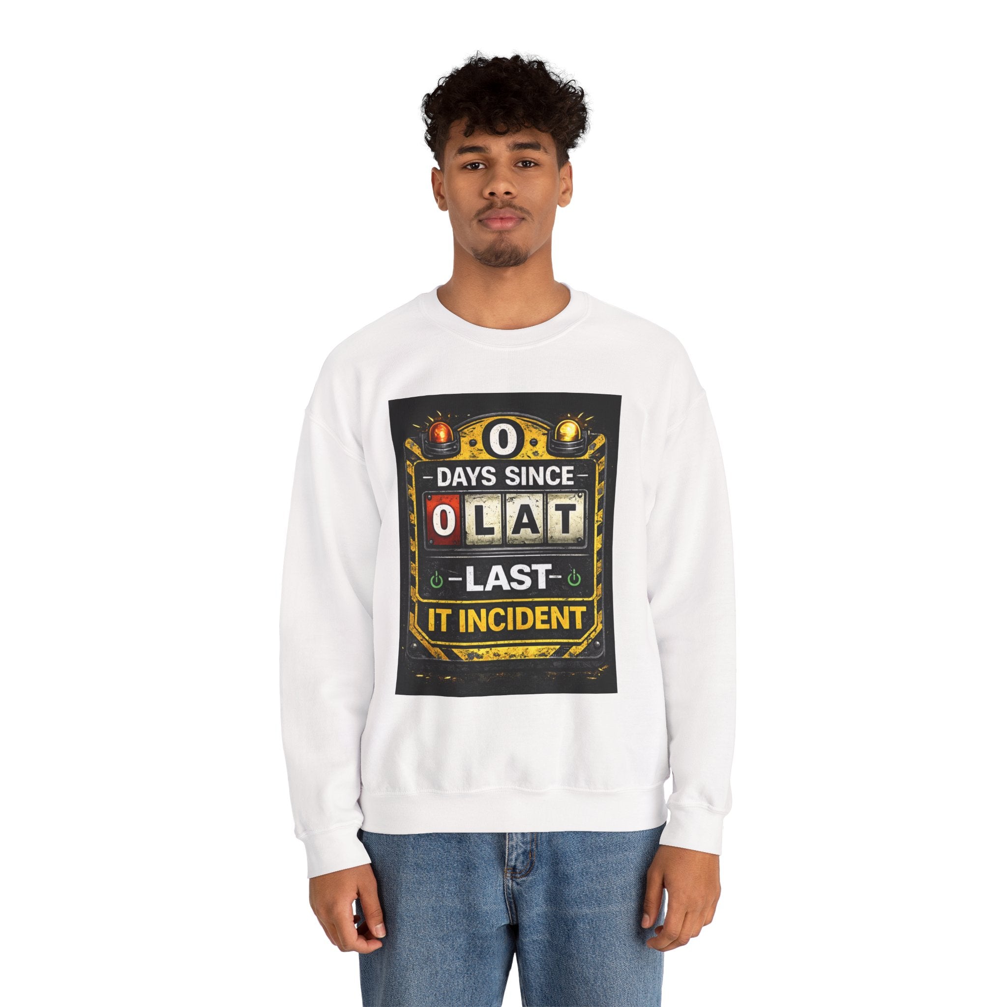 "0 Days Since Last IT Incident" Funny Tech Support Crewneck Sweatshirt