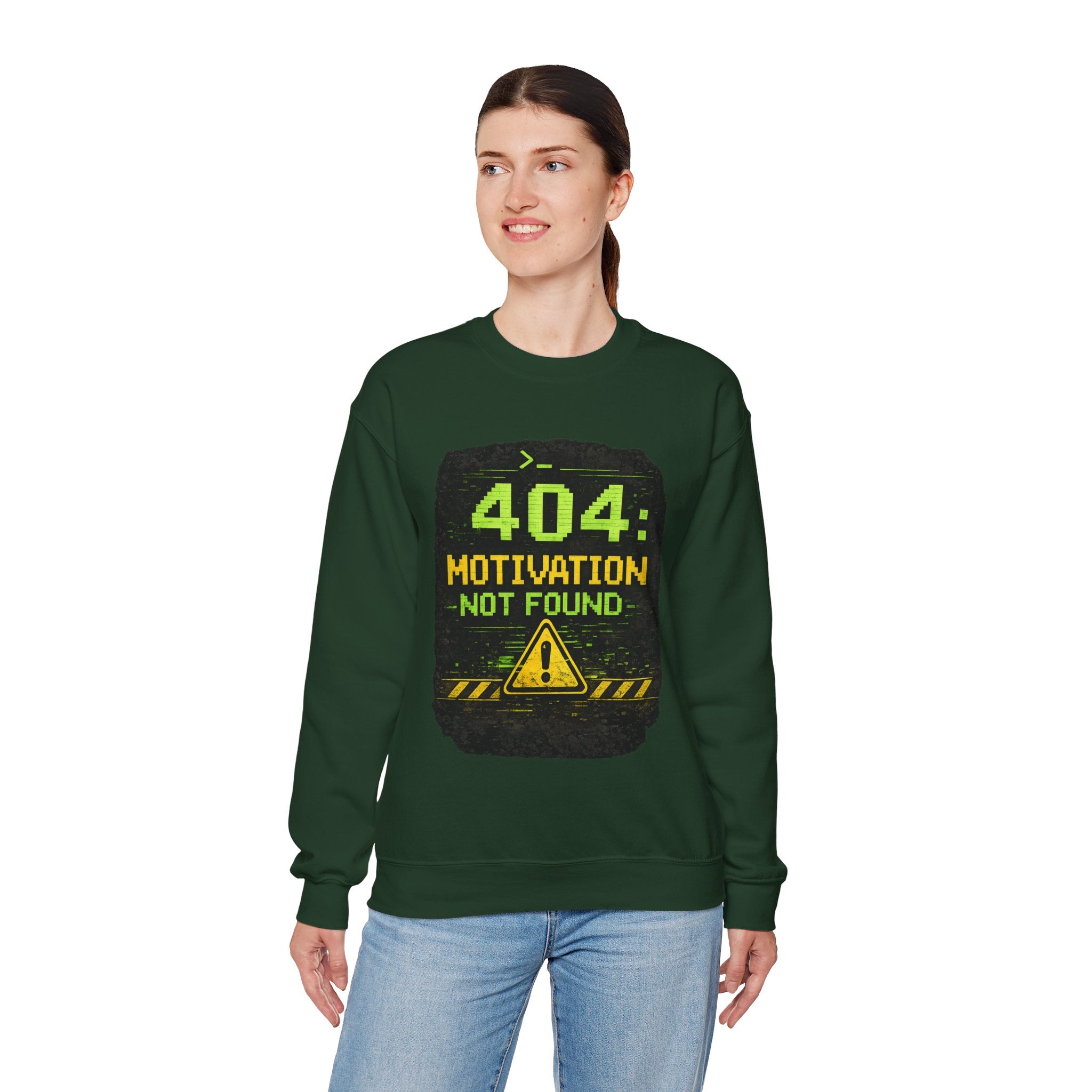"404: Motivation Not Found" Funny Tech Graphic Crewneck Sweatshirt