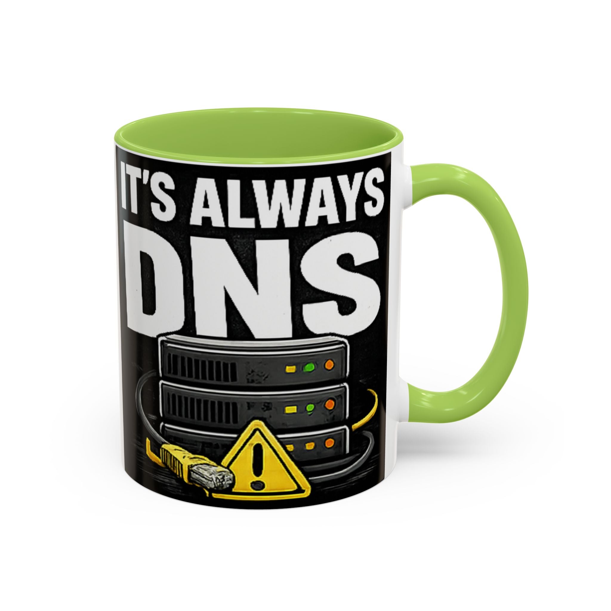 "It's Always DNS" IT Humor Accent Coffee Mug (11, 15oz)