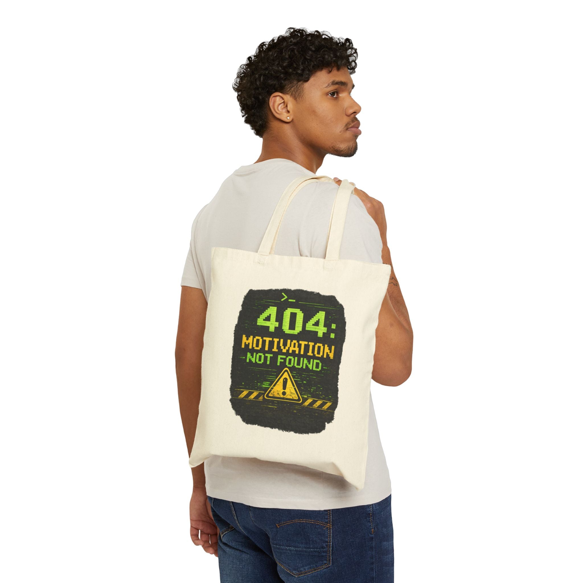 "404: Motivation Not Found" Funny IT Tech Humor Fake Error Canvas Tote Bag