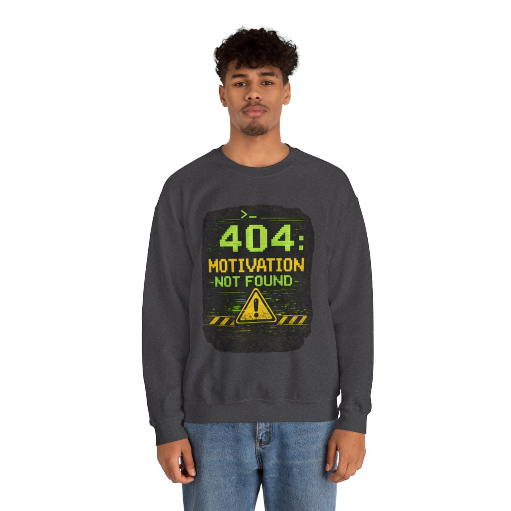 "404: Motivation Not Found" Funny Tech Graphic Crewneck Sweatshirt