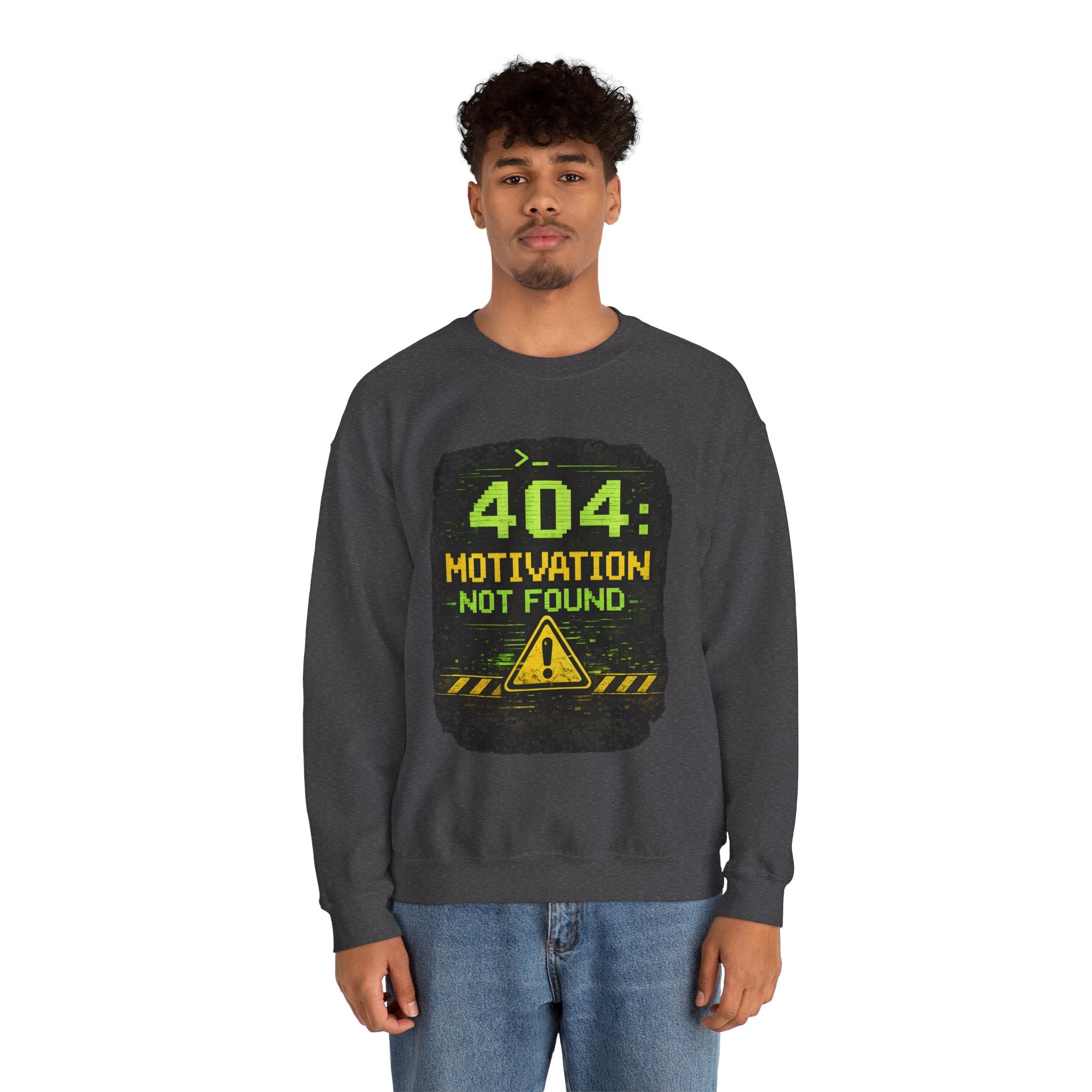 "404: Motivation Not Found" Funny Tech Graphic Crewneck Sweatshirt