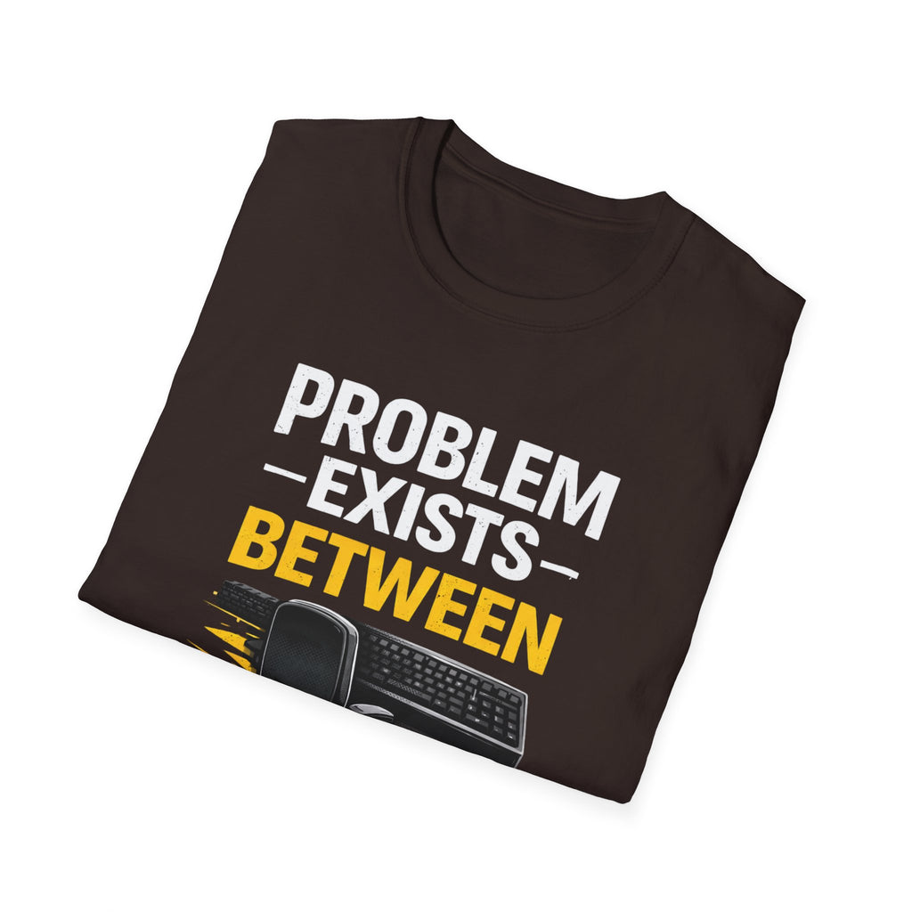 "Problem Exists Between Chair and Keyboard" Tech Humor T-Shirt — Funny Gamer/IT Tee
