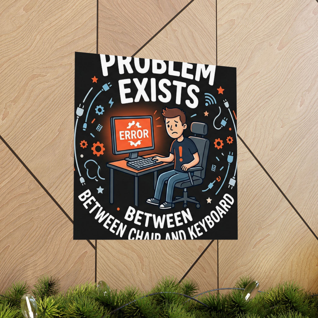 "Problem Exists Between Chair & Keyboard" Tech Humor Funny IT Matte Vertical Posters