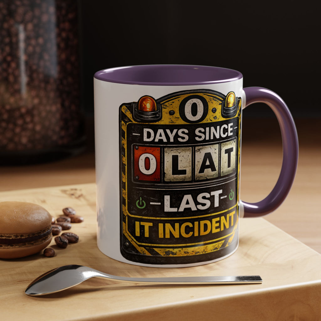 "0 Days Since Last IT Incident" IT Humor Accent Coffee Mug (11, 15oz)