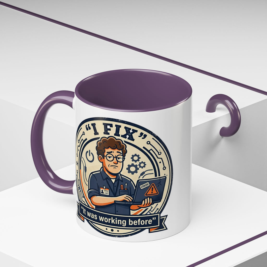 "I Fix: It Was Working Before" IT Humor Accent Coffee Mug (11, 15oz)