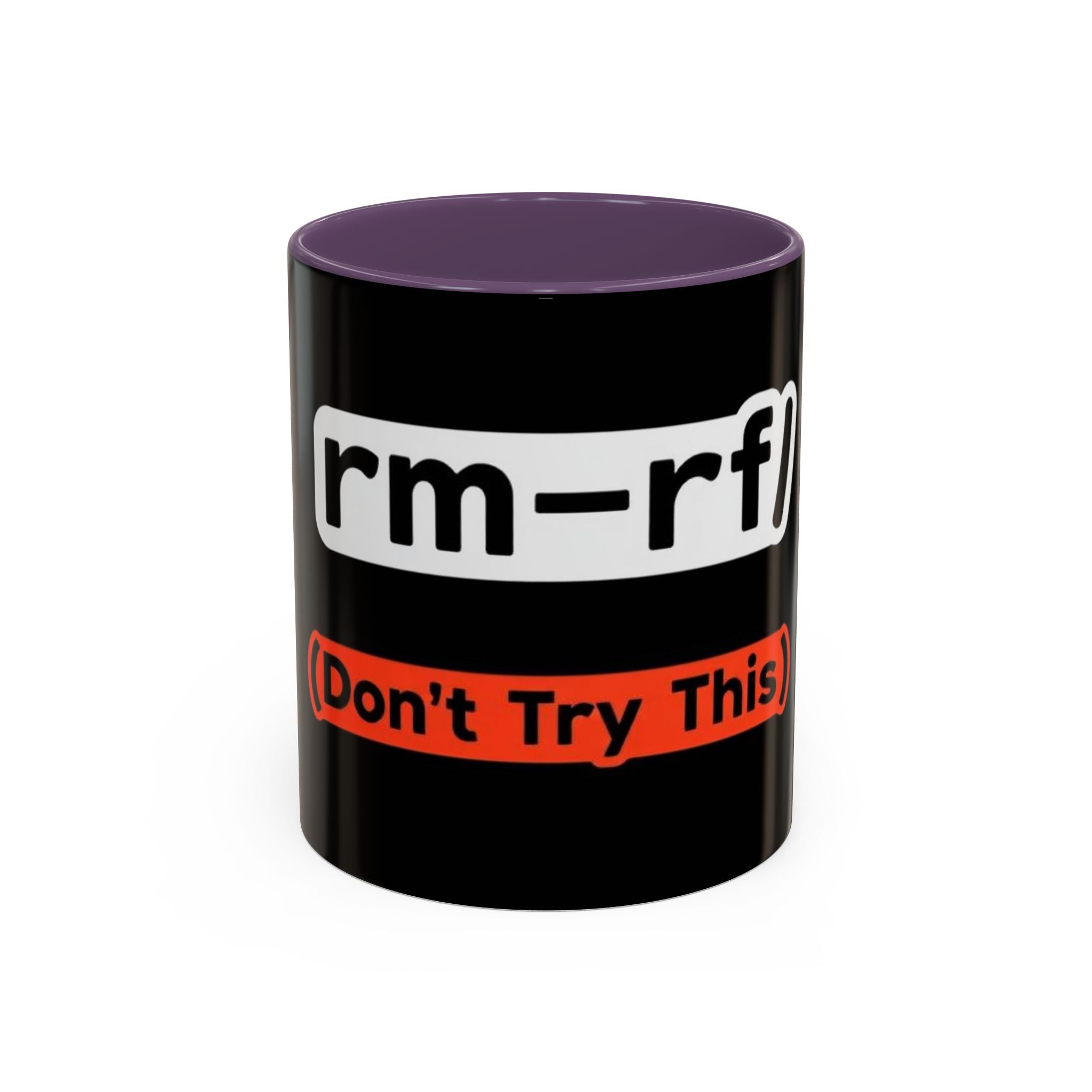 "rm -rf / (Don't Try This)" Funny IT Tech Humor Black Accent Ceramic Coffee Mug