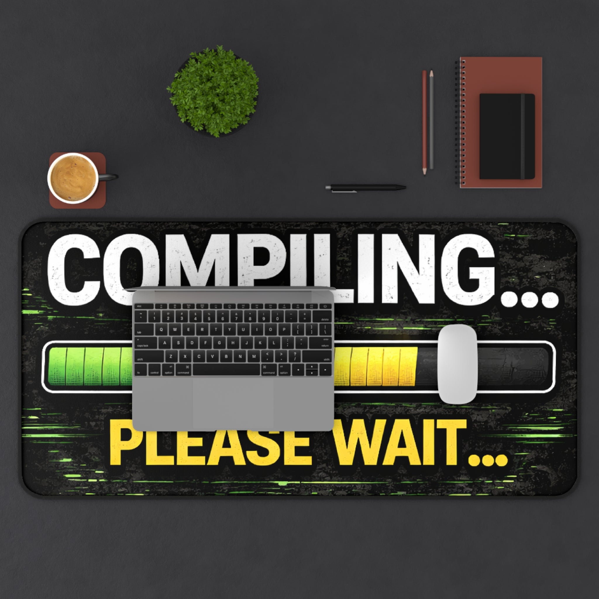"Compiling... Please Wait" Funny IT Desk Mat Tech Humor Programmer Keyboard Mouse Pad