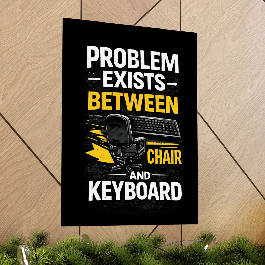 "Problem Exists Between Chair and Keyboard" Tech Humor Matte Poster — Funny IT Desk Office Wall Art