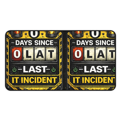 "0 Days Since Last IT Incident" Tech Humor Desk Mat — Funny IT Support Mouse Pad