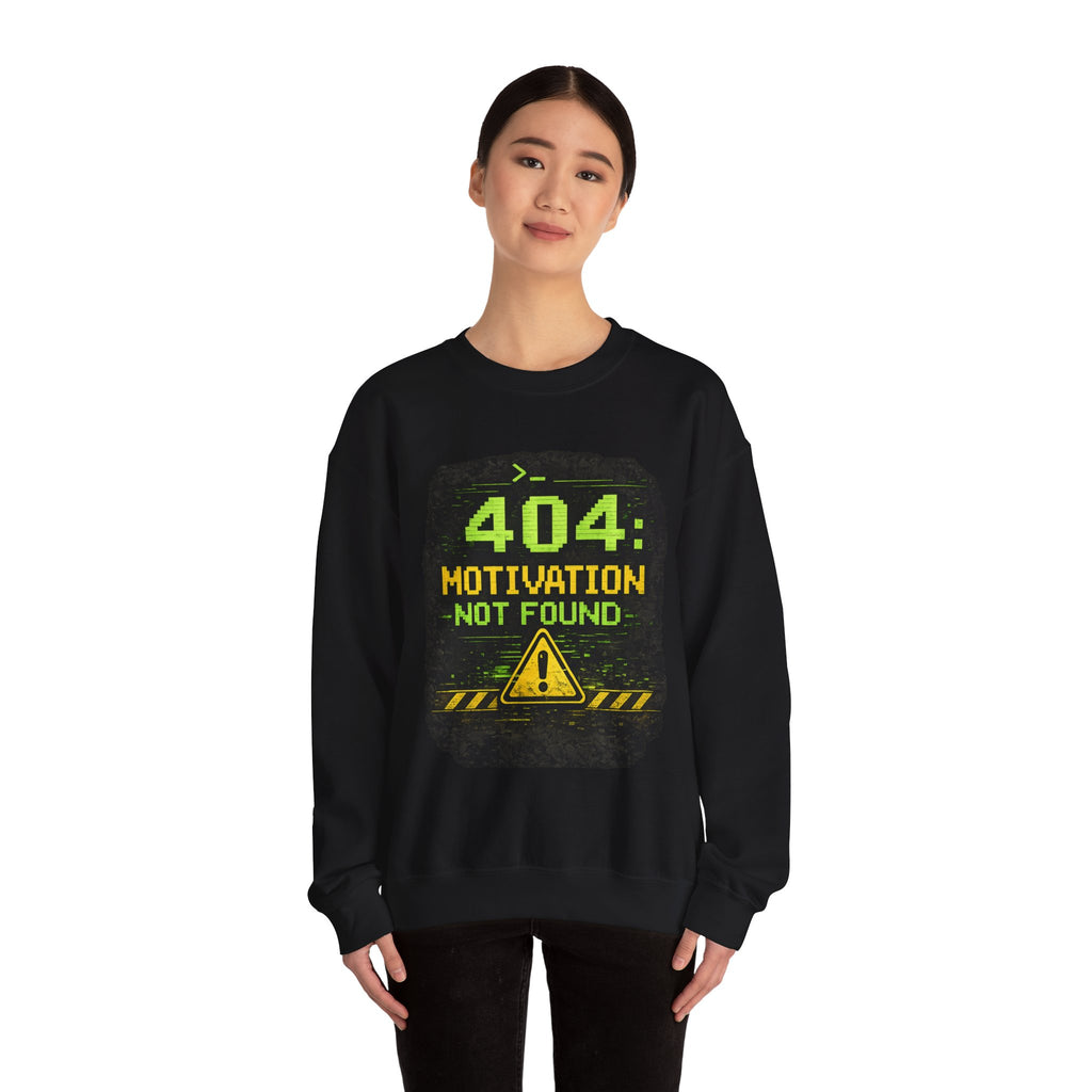 "404: Motivation Not Found" Funny Tech Graphic Crewneck Sweatshirt