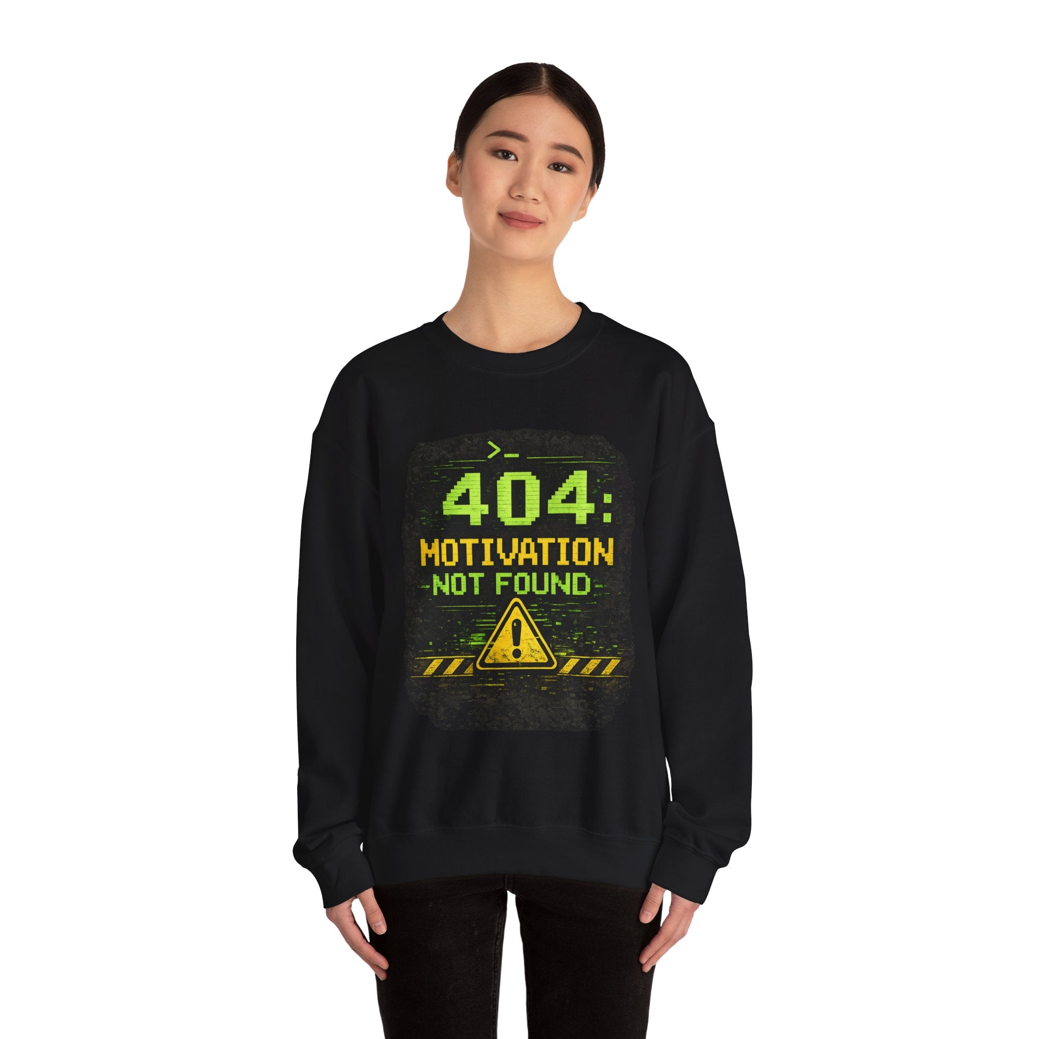 "404: Motivation Not Found" Funny Tech Graphic Crewneck Sweatshirt