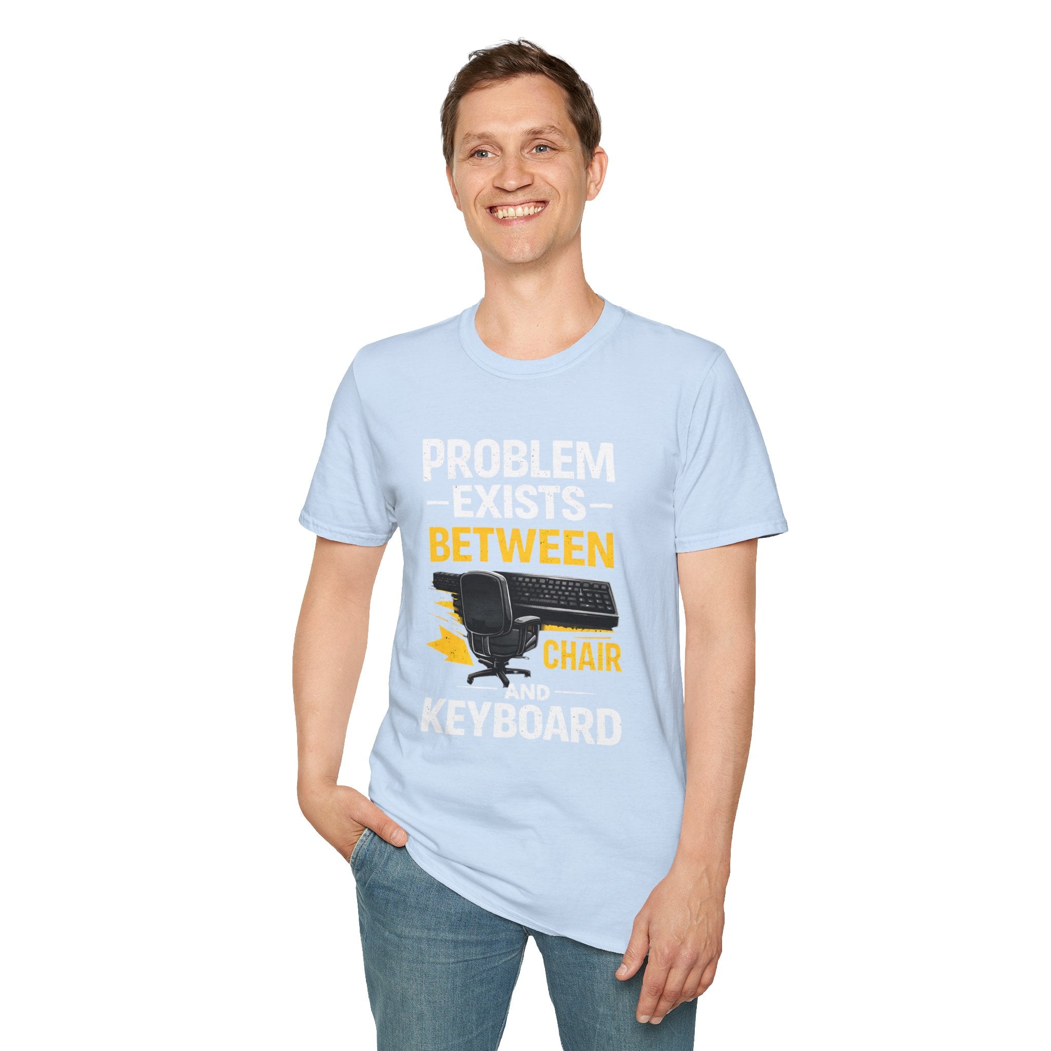 "Problem Exists Between Chair and Keyboard" Tech Humor T-Shirt — Funny Gamer/IT Tee