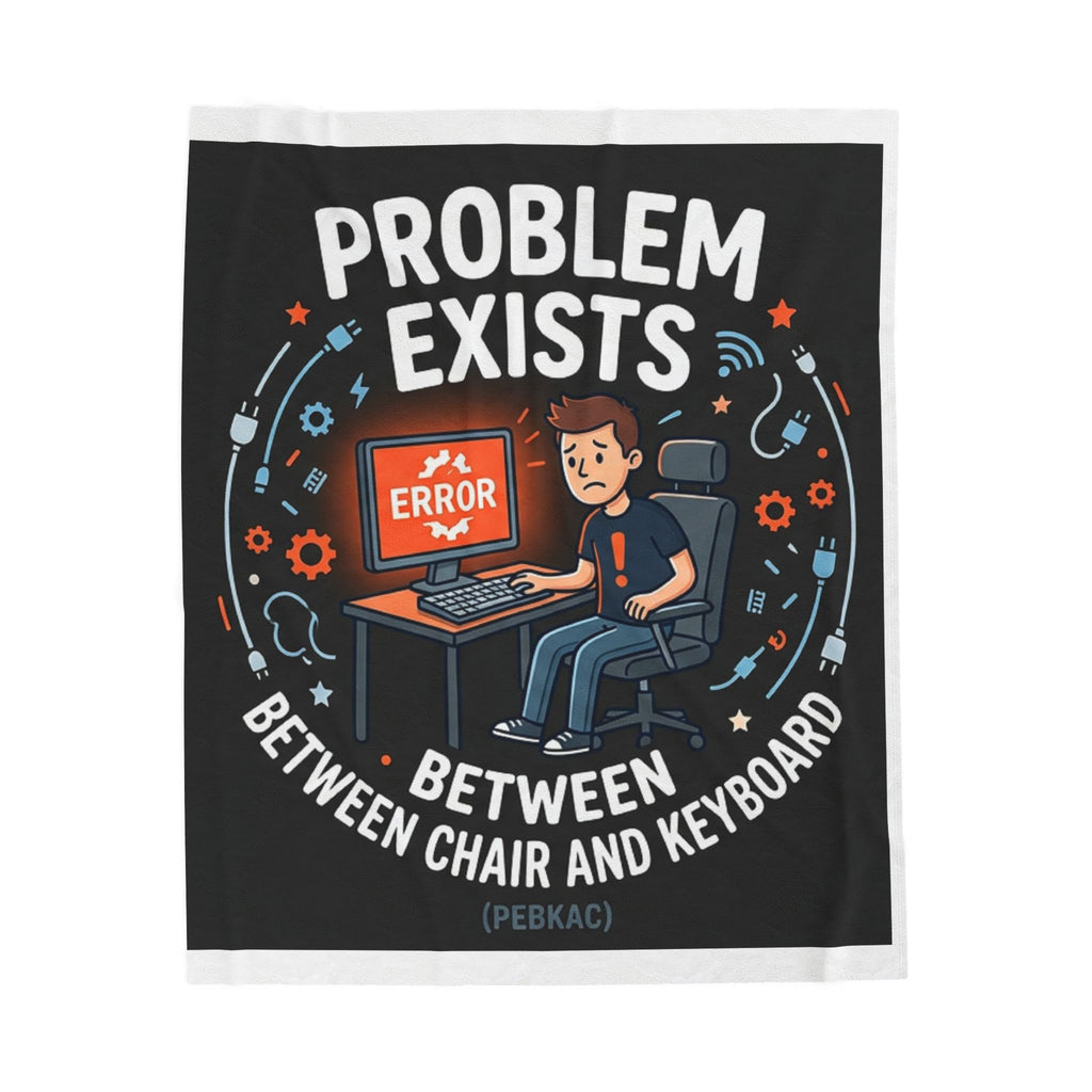 "Problem Exists Between The Chair & Keyboard" Tech Humor Funny IT Velveteen Plush Blanket