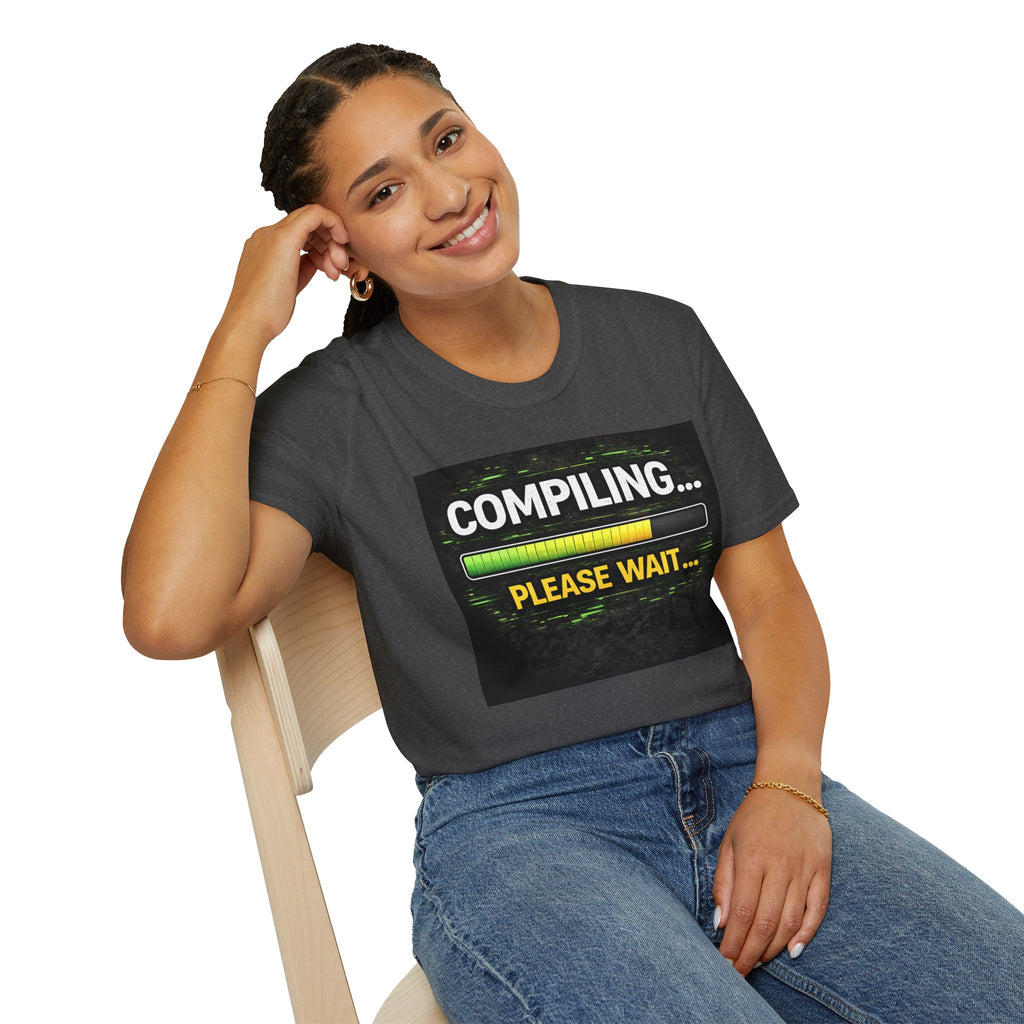 "Compiling... Please Wait" Programmer Loading Graphic Tee Funny IT Tech Humor T-Shirt