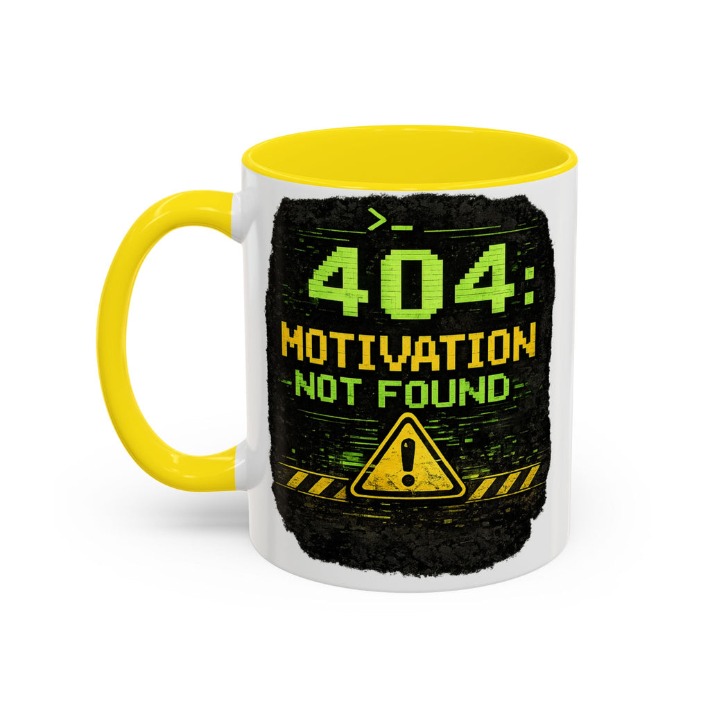 "Error 404 Motivation Not Found" IT Humor Accent Coffee Mug (11, 15oz)
