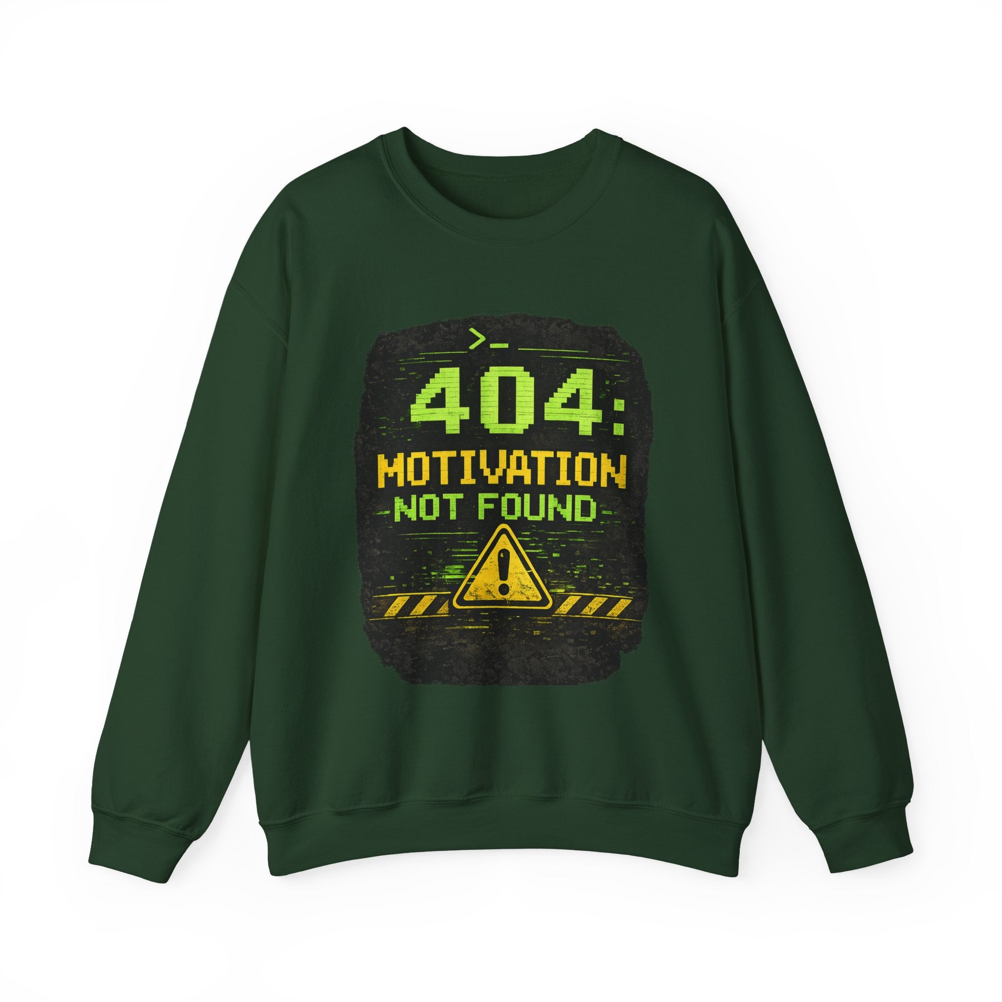 "404: Motivation Not Found" Funny Tech Graphic Crewneck Sweatshirt