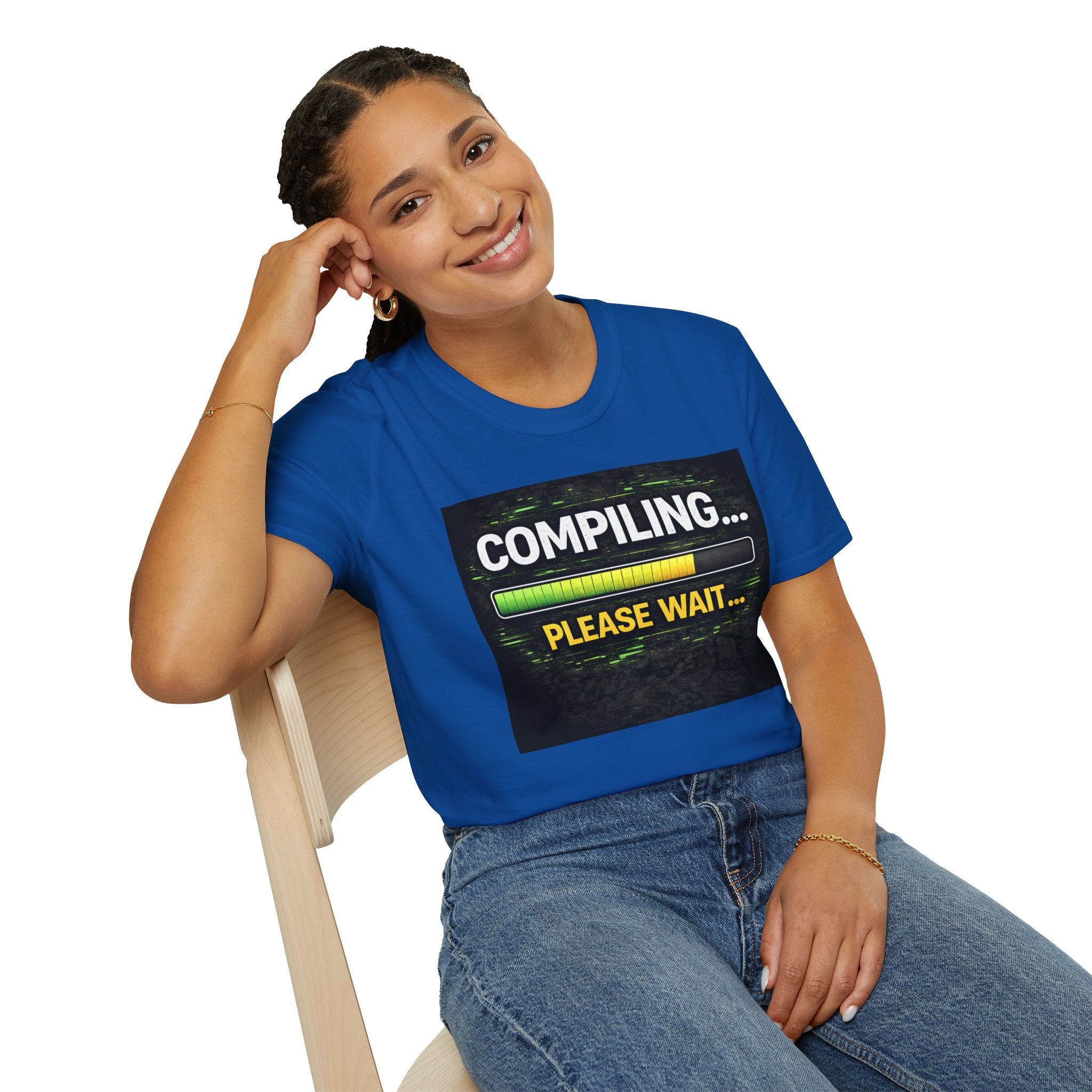 "Compiling... Please Wait" Programmer Loading Graphic Tee Funny IT Tech Humor T-Shirt