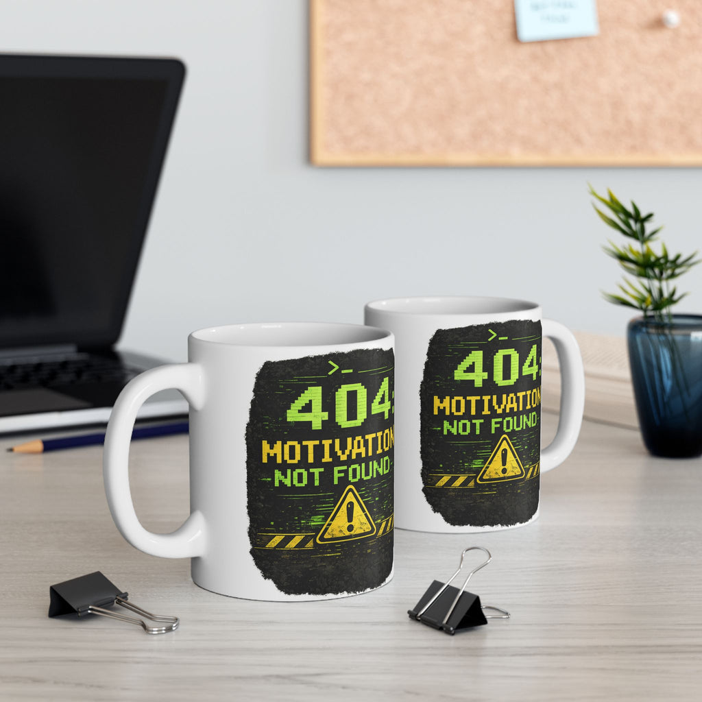 "Error 404 Motivation Not Found" Geek Humor Ceramic Mug, (11oz, 15oz)