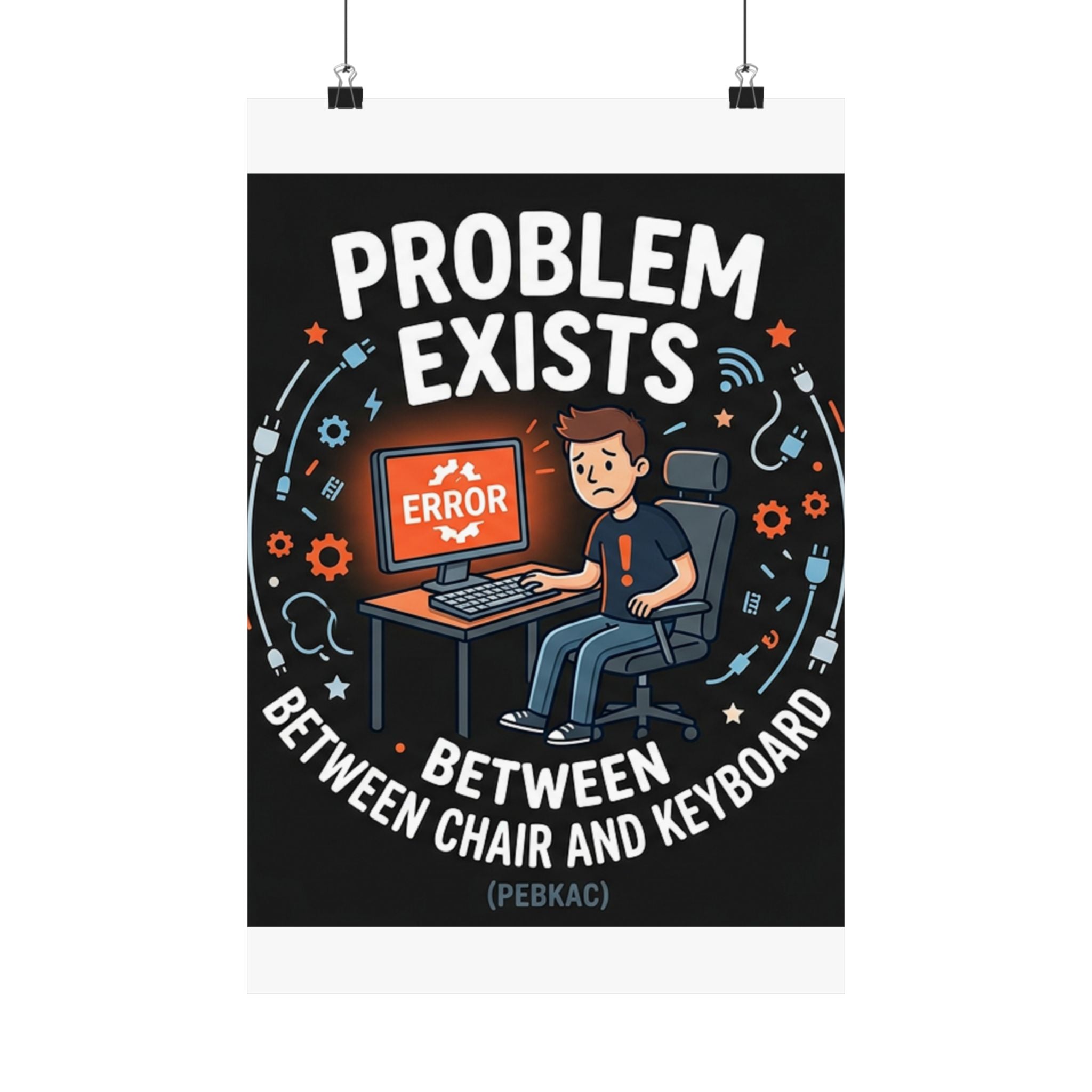 "Problem Exists Between Chair & Keyboard" Tech Humor Funny IT Matte Vertical Posters