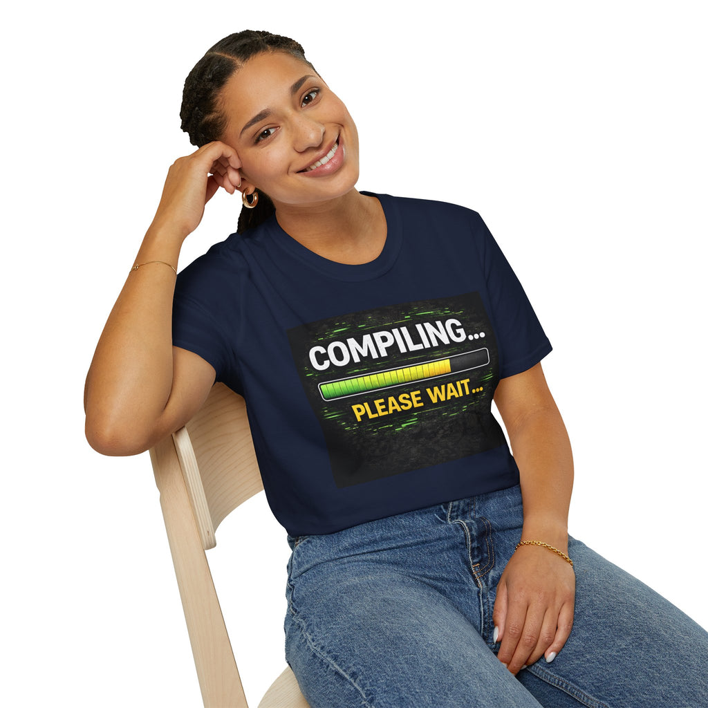 "Compiling... Please Wait" Programmer Loading Graphic Tee Funny IT Tech Humor T-Shirt