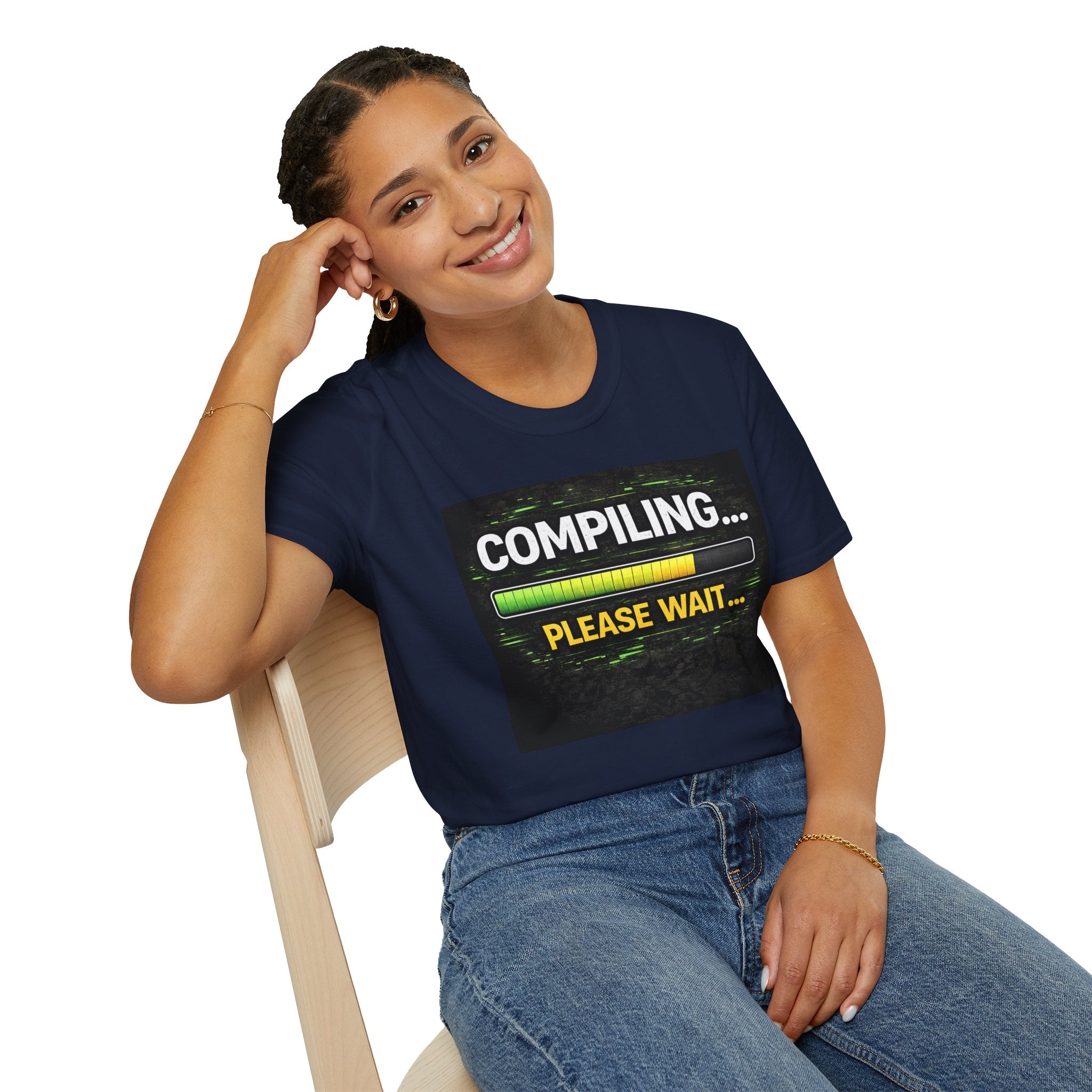"Compiling... Please Wait" Programmer Loading Graphic Tee Funny IT Tech Humor T-Shirt