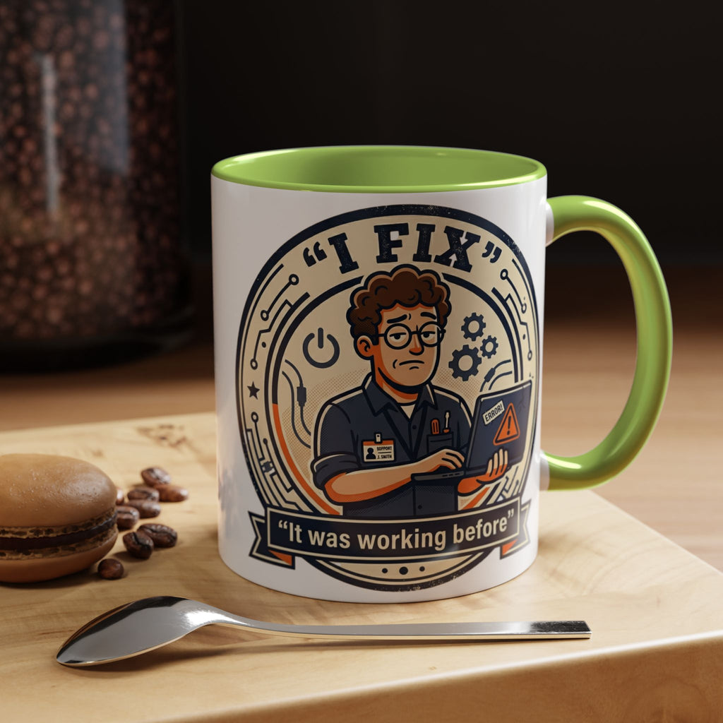 "I Fix: It Was Working Before" IT Humor Accent Coffee Mug (11, 15oz)