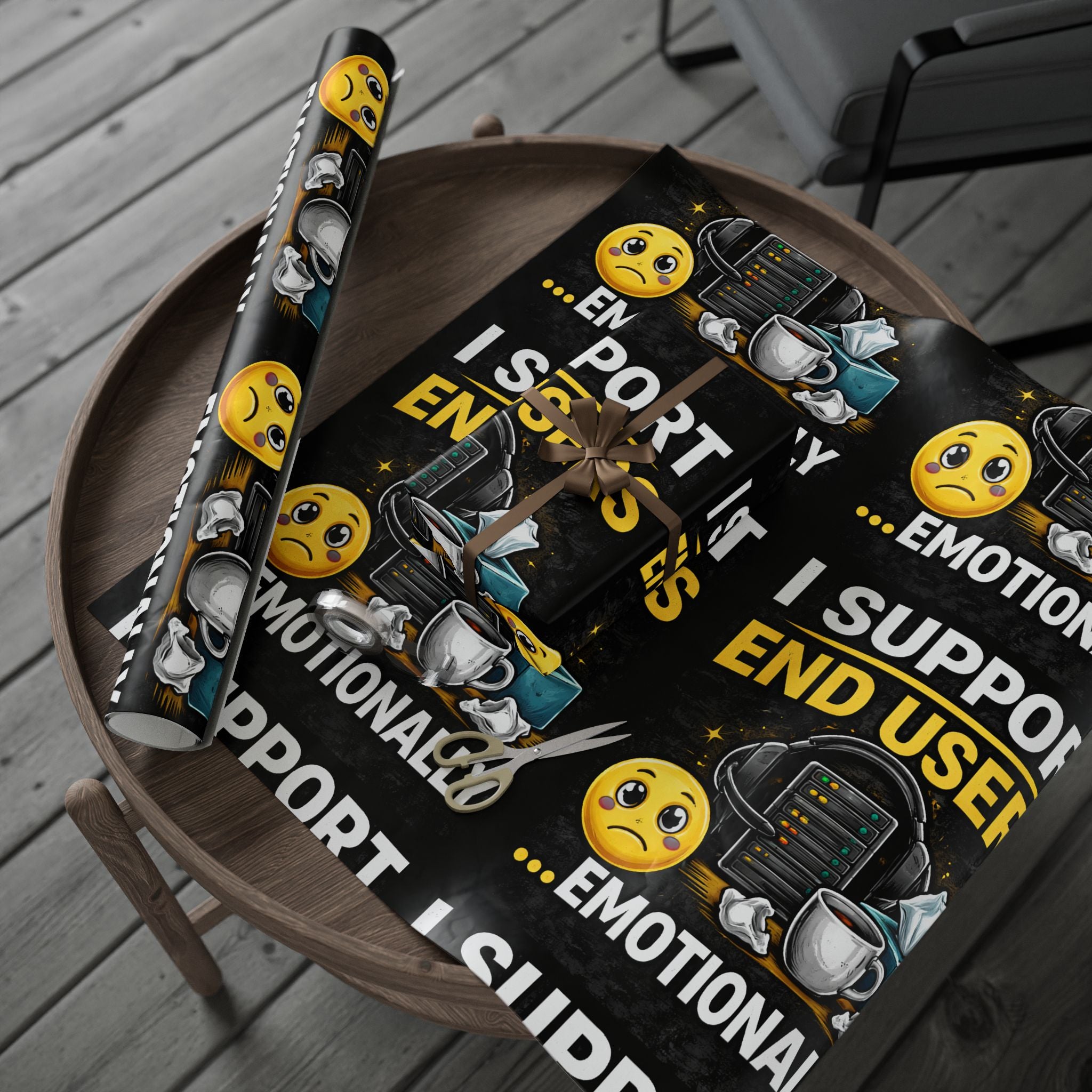 "I Support End Users... Emotionally" Funny IT Wrapping Paper – IT Humor Novelty Gift Wrap