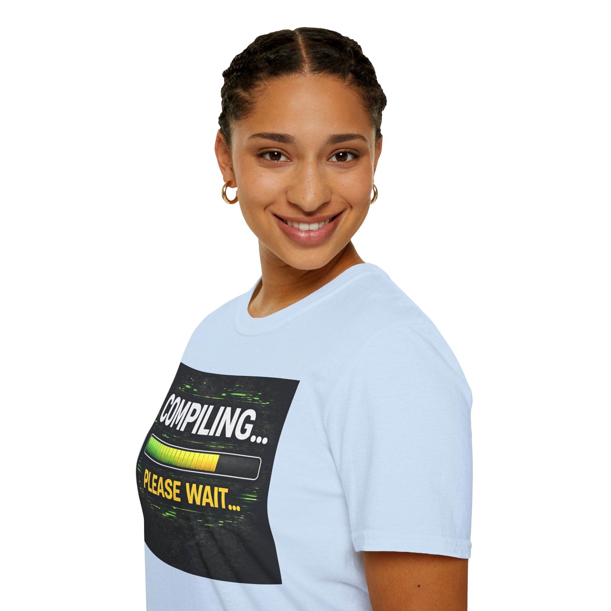 "Compiling... Please Wait" Programmer Loading Graphic Tee Funny IT Tech Humor T-Shirt
