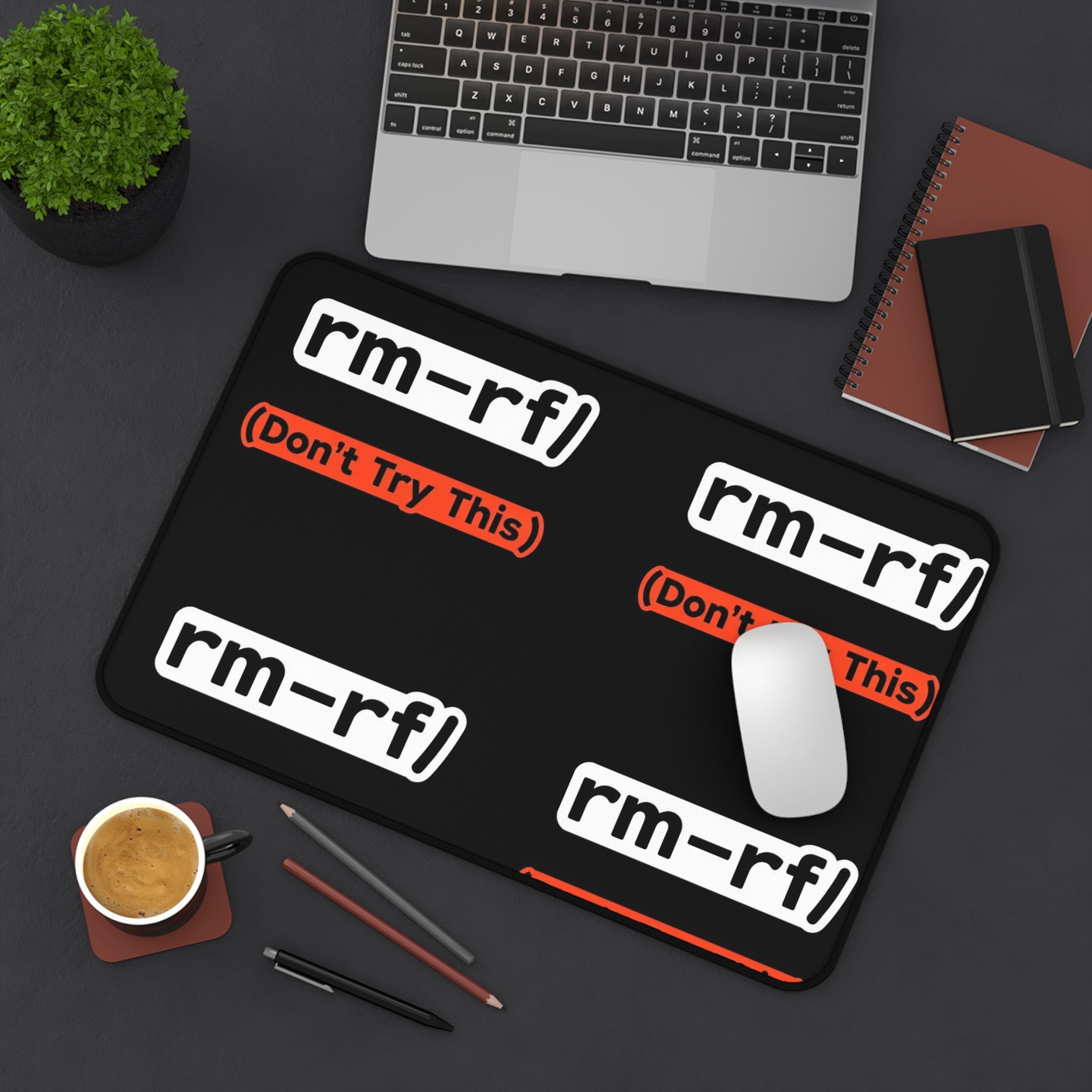 "rm -rf/ (Don't Try This)" Tech Humor Desk Mat — Funny IT Programmer Gaming Mouse Pad