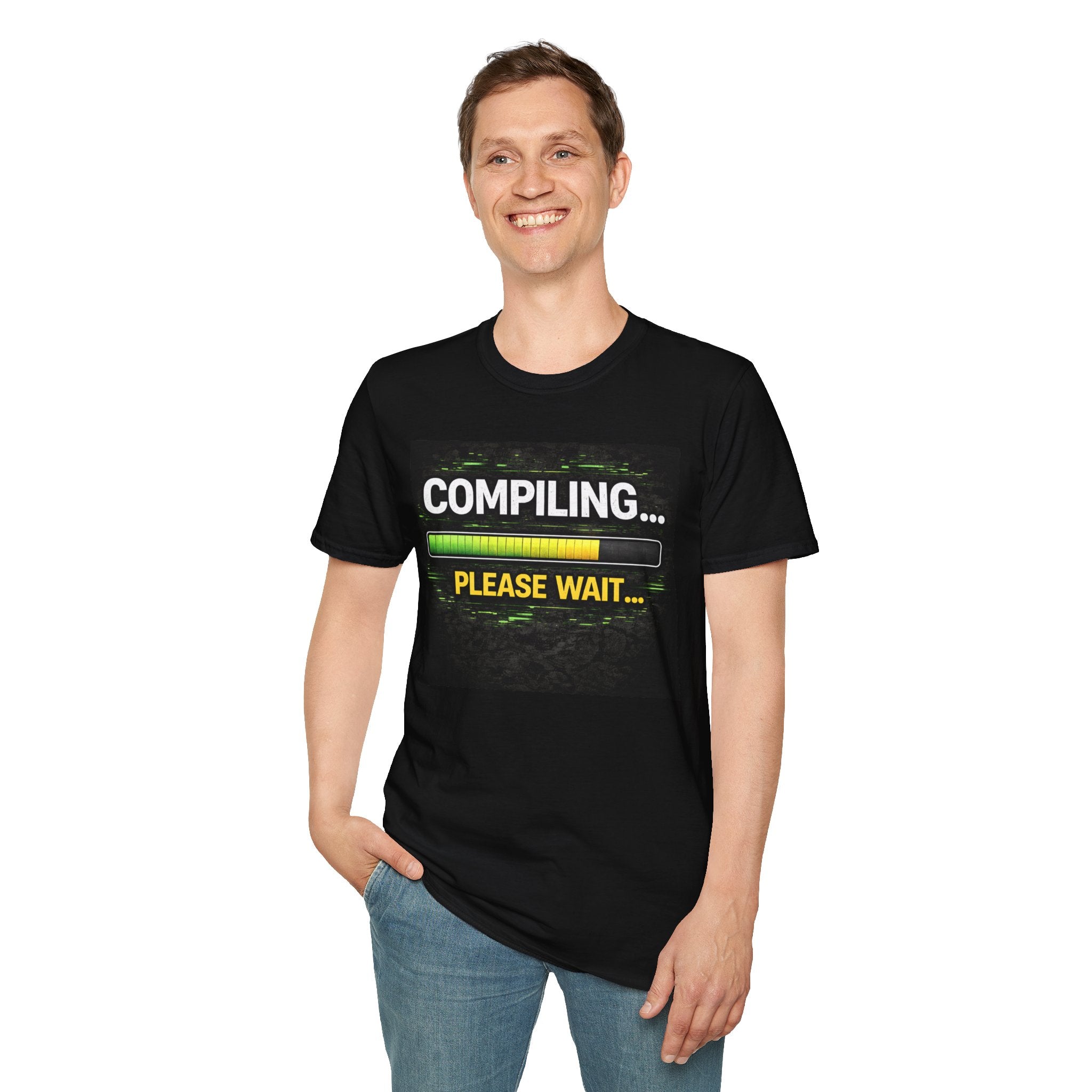 "Compiling... Please Wait" Programmer Loading Graphic Tee Funny IT Tech Humor T-Shirt