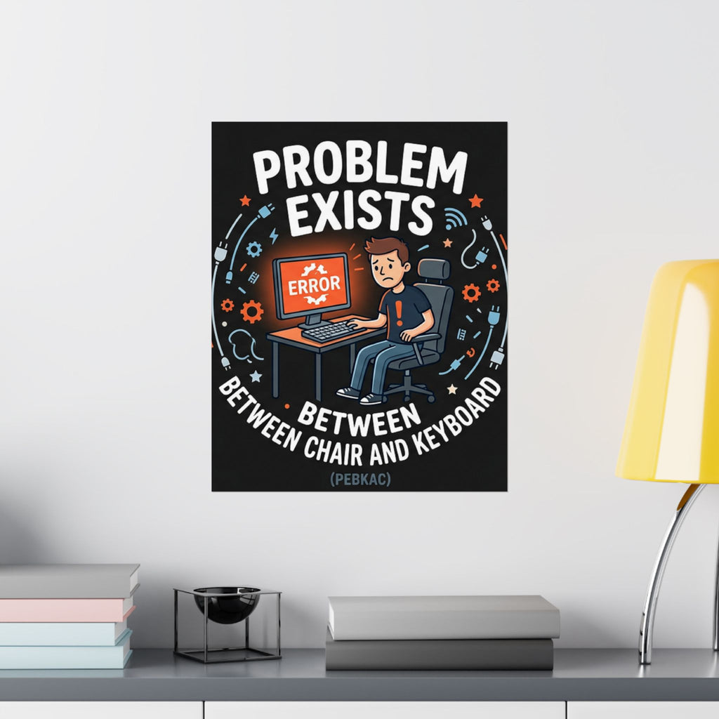 "Problem Exists Between Chair & Keyboard" Tech Humor Funny IT Matte Vertical Posters