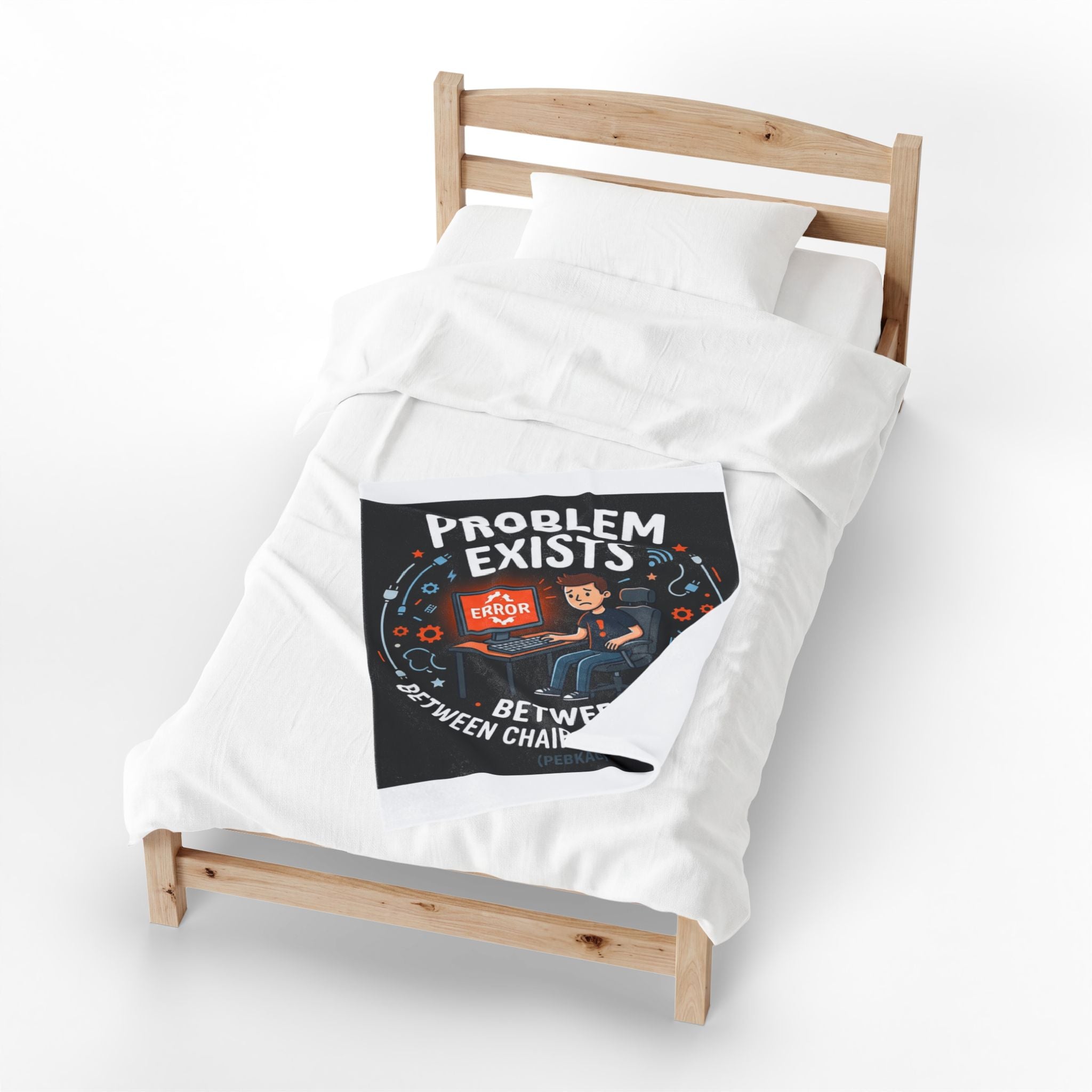 "Problem Exists Between The Chair & Keyboard" Tech Humor Funny IT Velveteen Plush Blanket