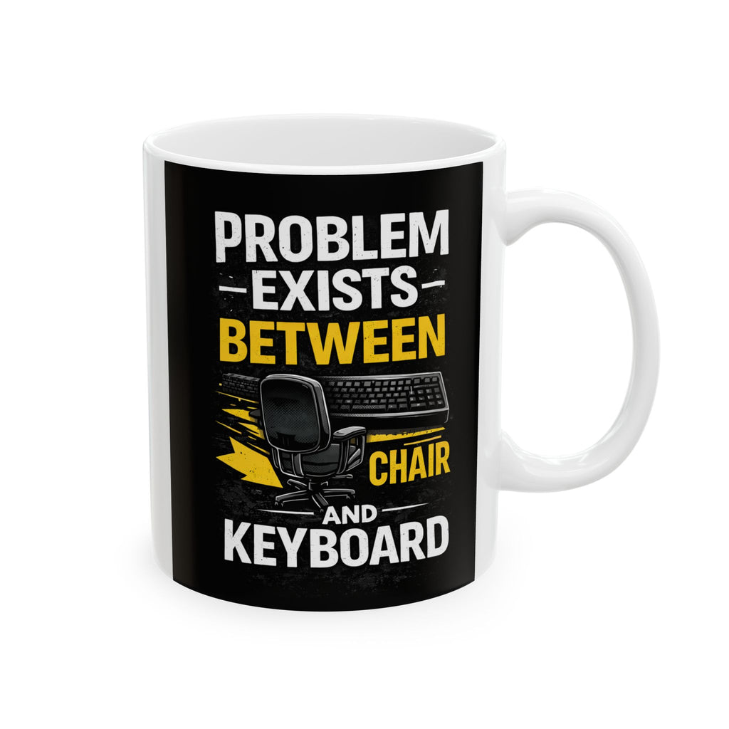 "Problem Exists Between Keyboard & Chair" Tech Humor Ceramic Mug, (11oz, 15oz)