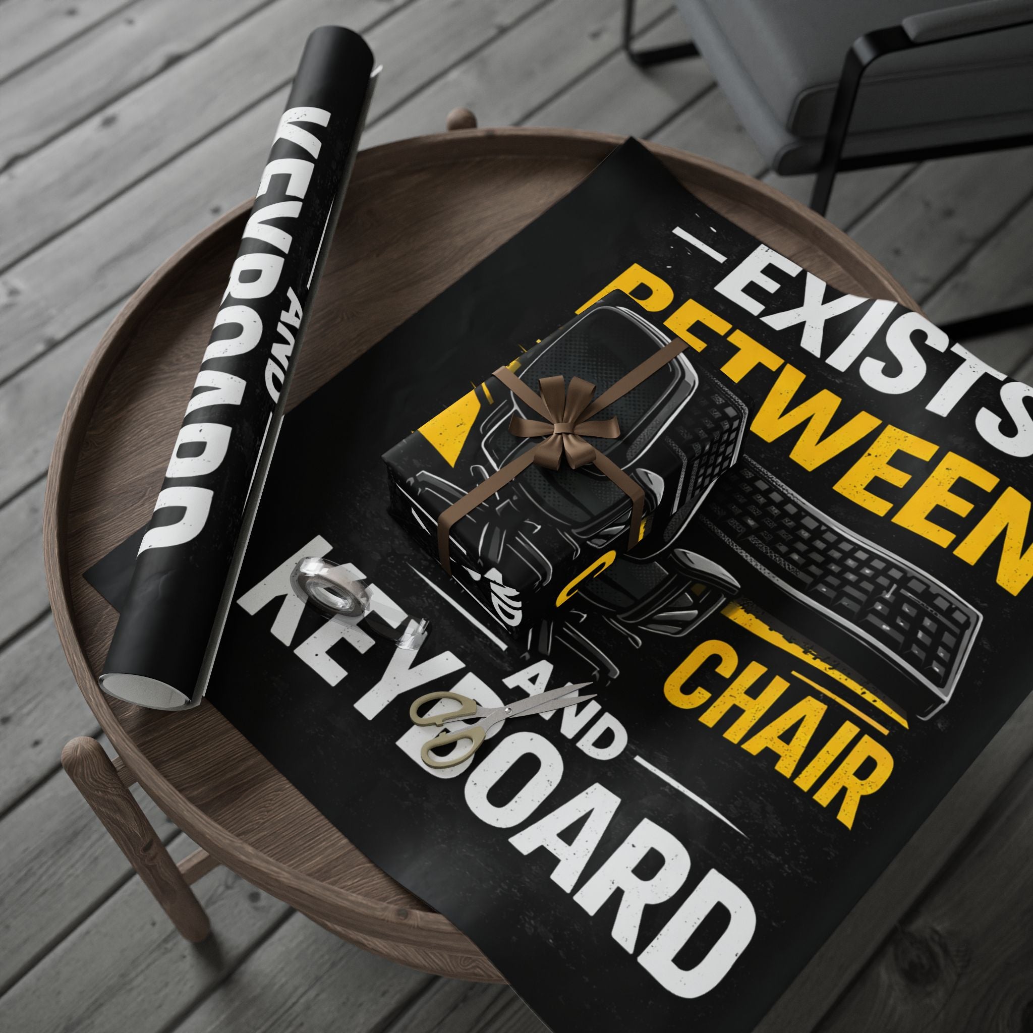 "Problem Exists Between Chair & Keyboard" Funny IT Holiday Gift Wrap Funny Gamer Wrapping Paper