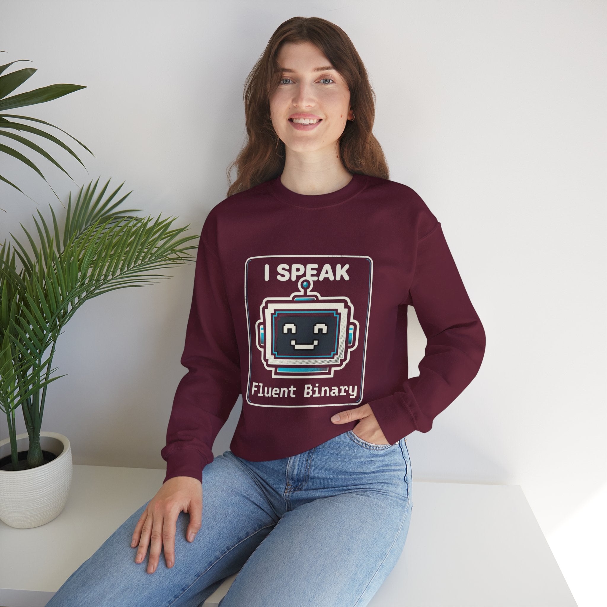 "I Speak Fluent Binary" Funny IT Crewneck Sweatshirt