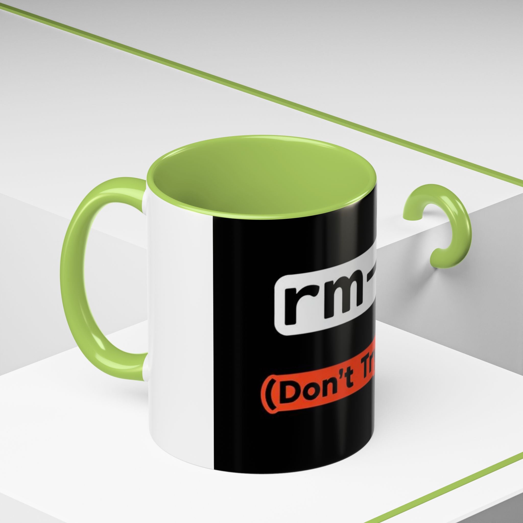 "rm -rf / (Don't Try This)" Funny IT Tech Humor Black Accent Ceramic Coffee Mug