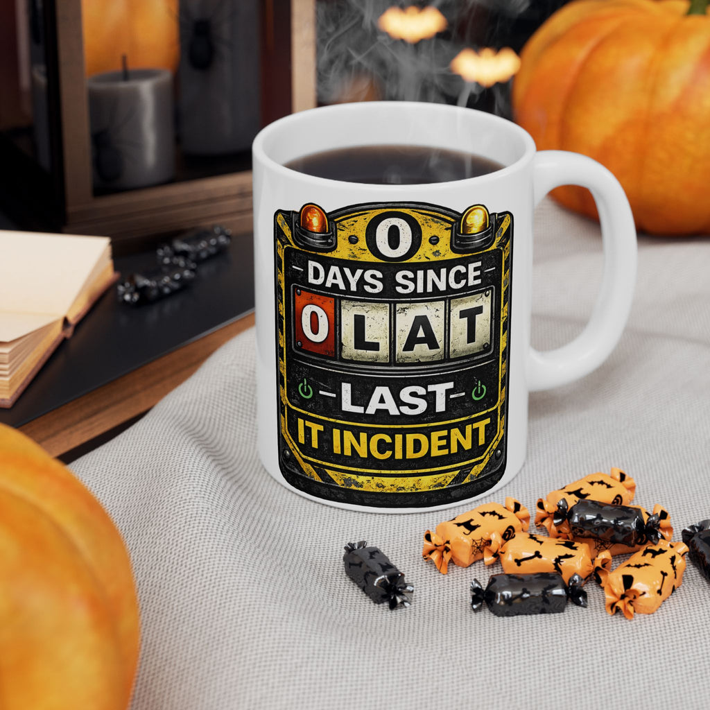 "0 days Since Last IT Incident" IT Humor Ceramic Mug, (11oz, 15oz)
