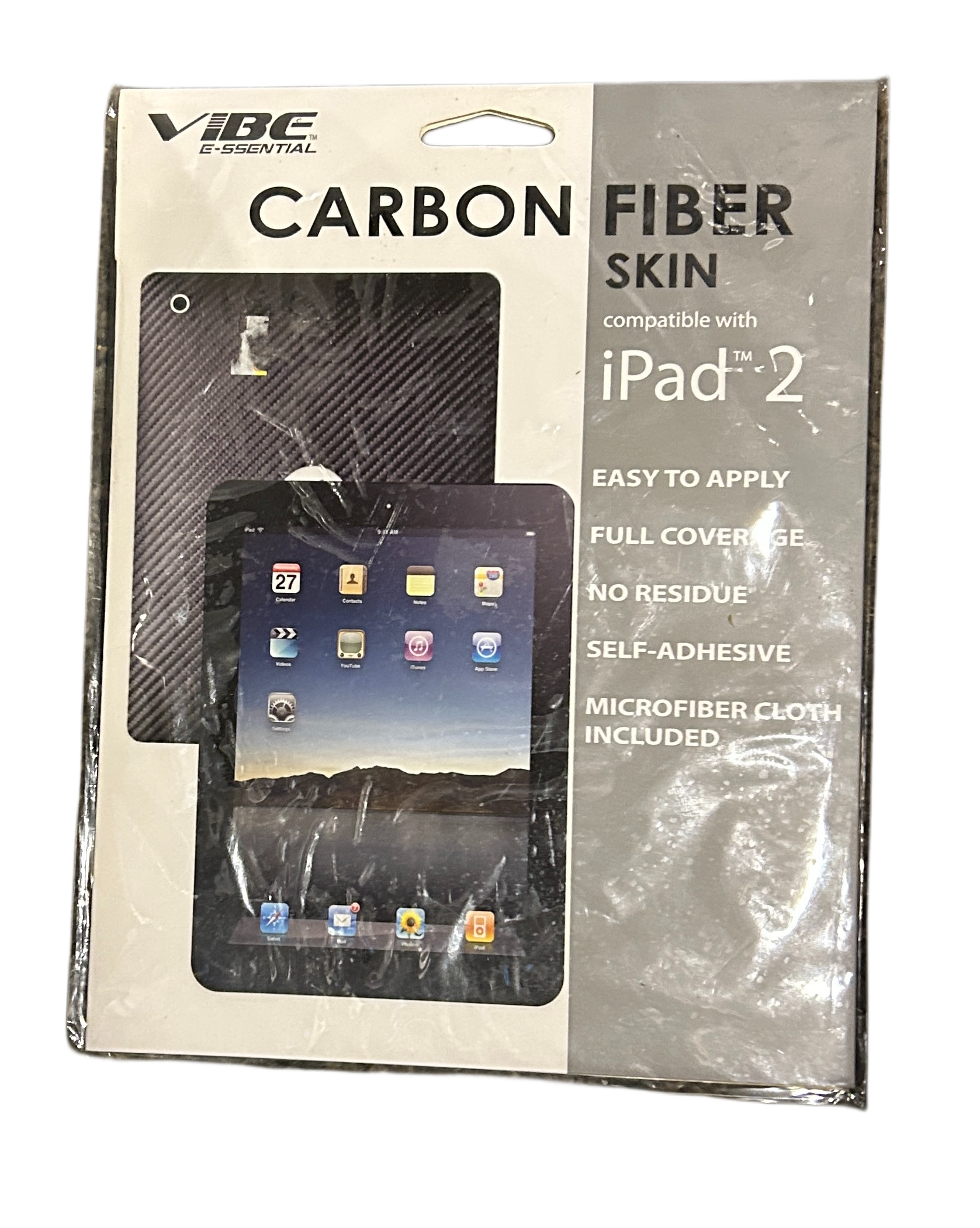 Vibe E-ssential Carbon Fiber Skin for iPad 2 Black VE-1027-CF-BLK NEW