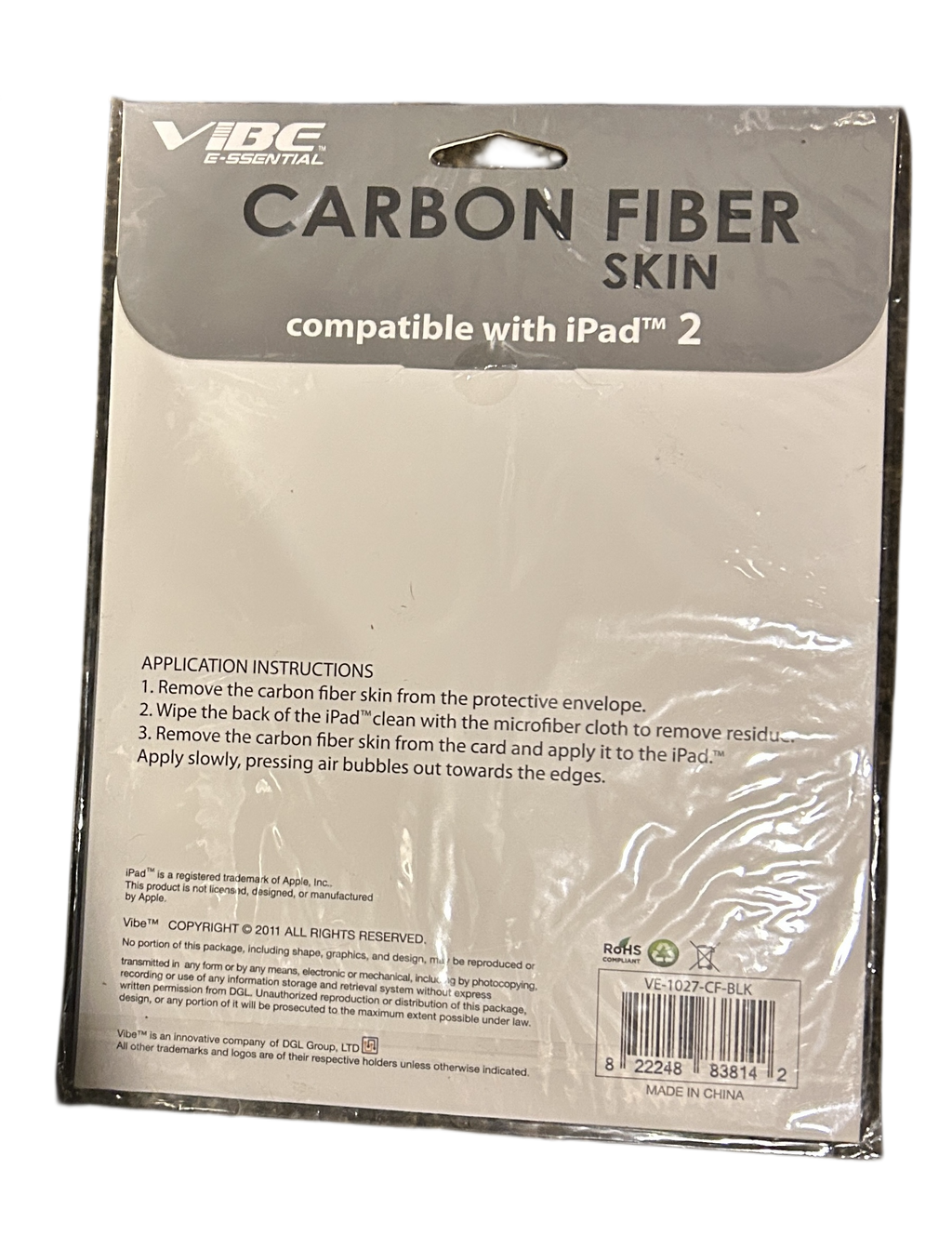 Vibe E-ssential Carbon Fiber Skin for iPad 2 Black VE-1027-CF-BLK NEW