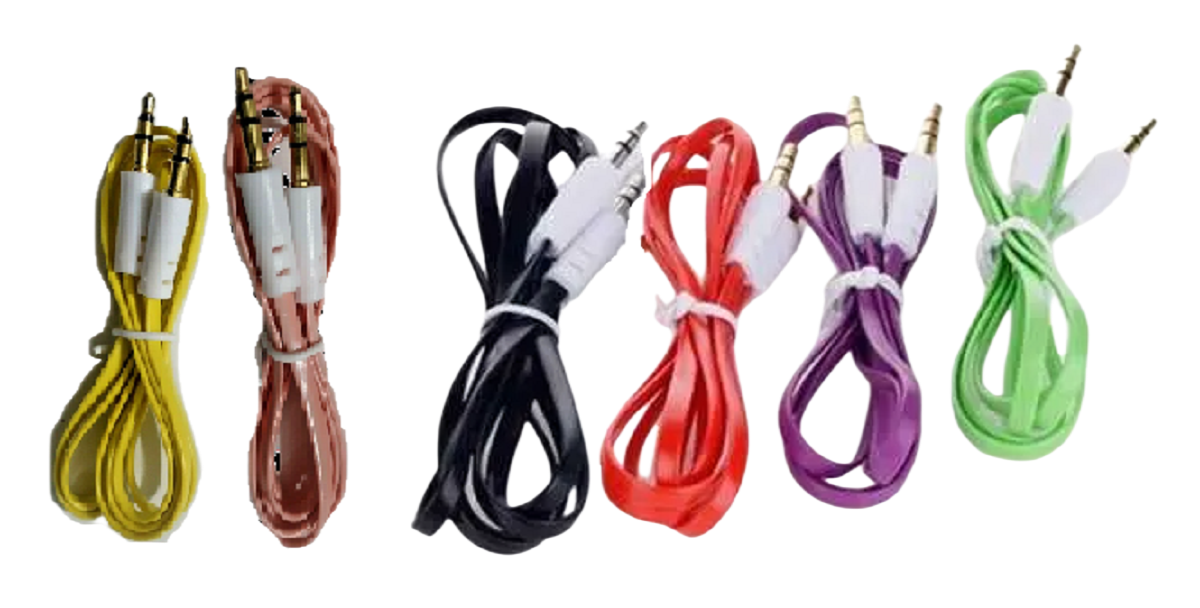 3.5mm AUX Cable 5ft Flat Stereo Audio Cord Tangle-Free Choose Color