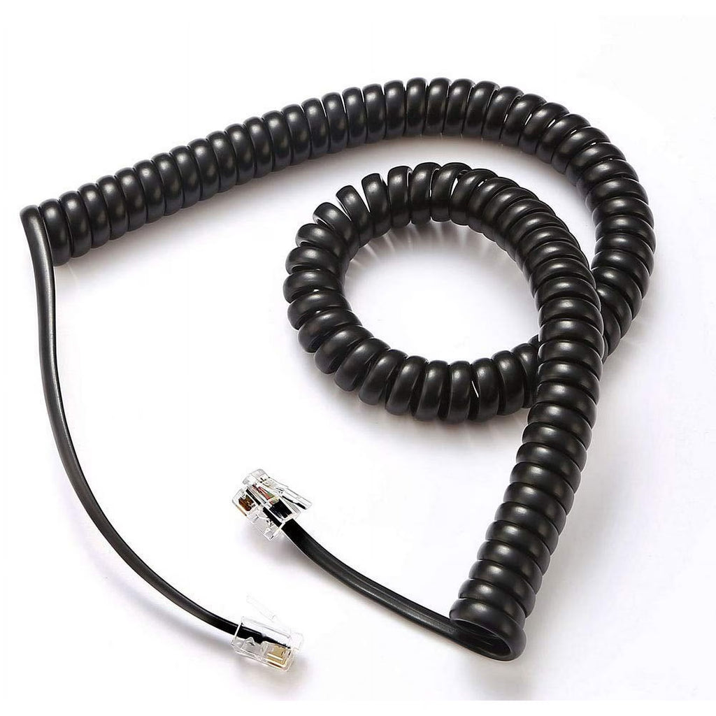 7ft Telephone Handset Cord Curly Coil Cable RJ22 4P4C Black Phone Cord