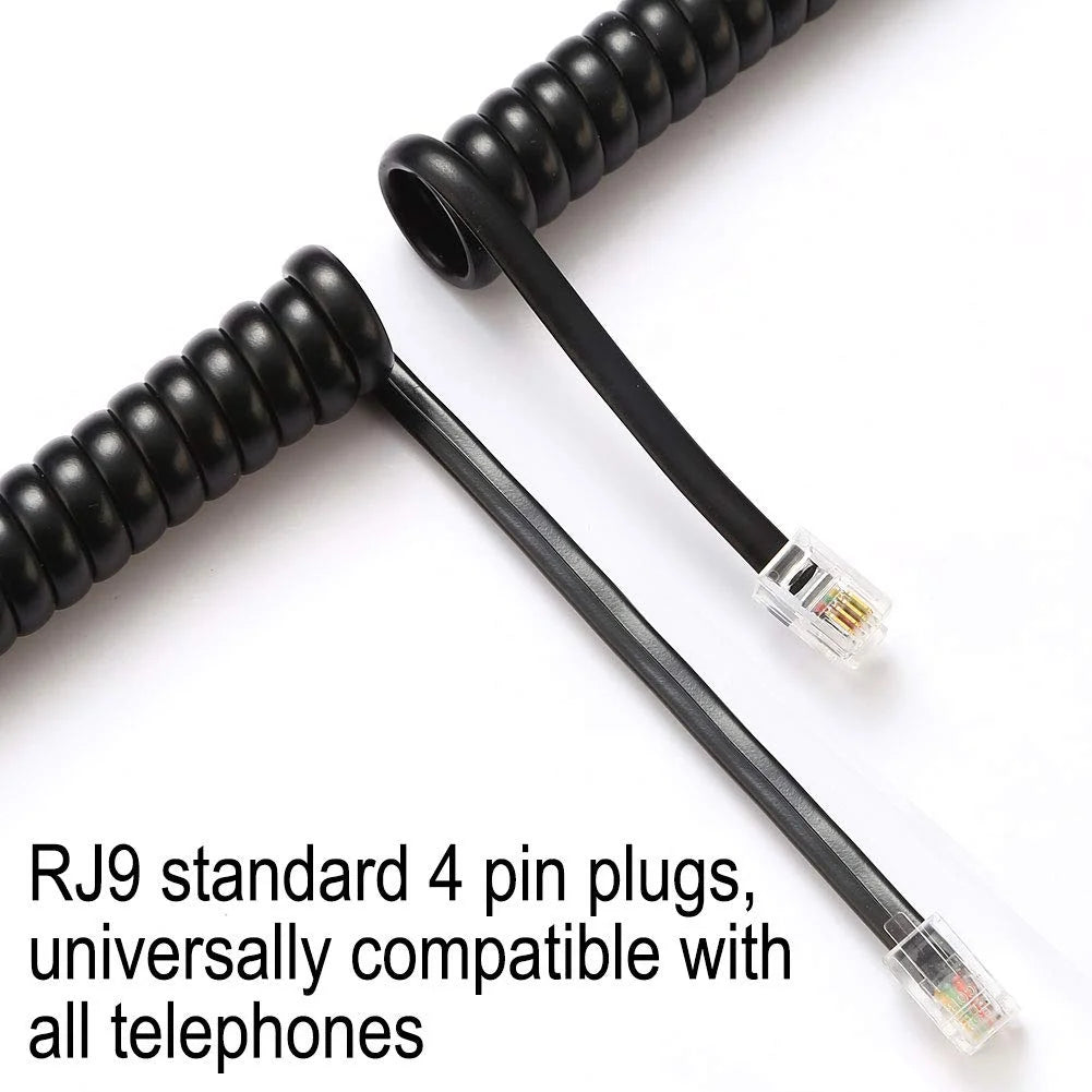 7ft Telephone Handset Cord Curly Coil Cable RJ22 4P4C Black Phone Cord